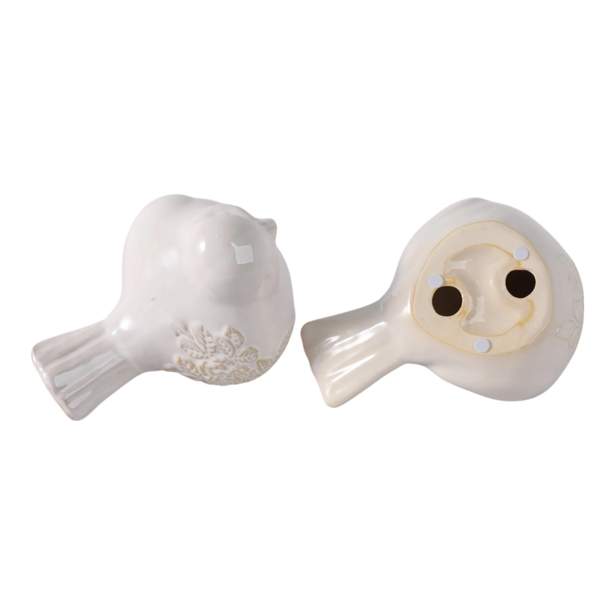Cer, S/2, 8" Birds With Flower Decals, Ivory - Image 7