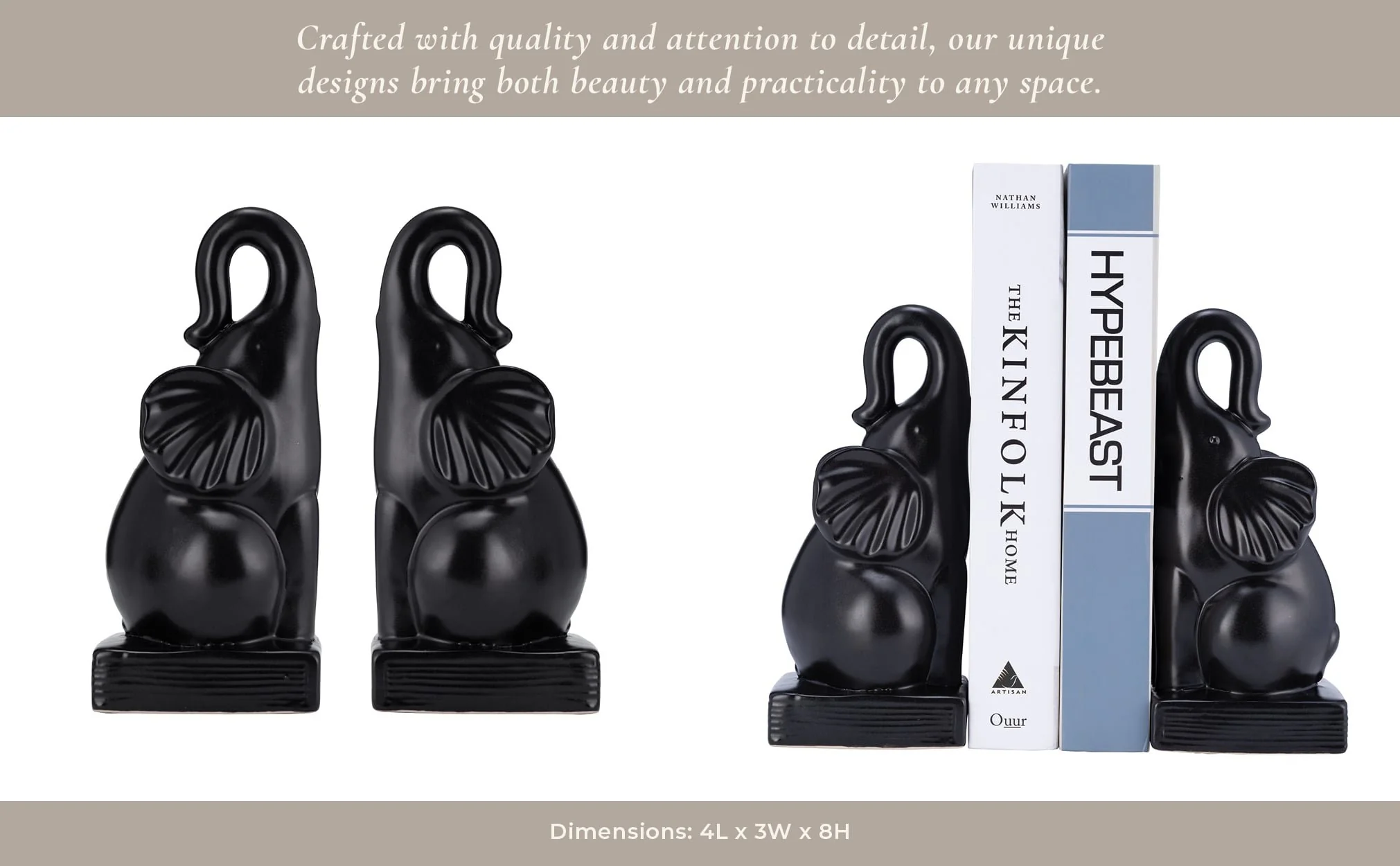 Cer, S/2 8"h Elephant Bookends, Black - Image 14