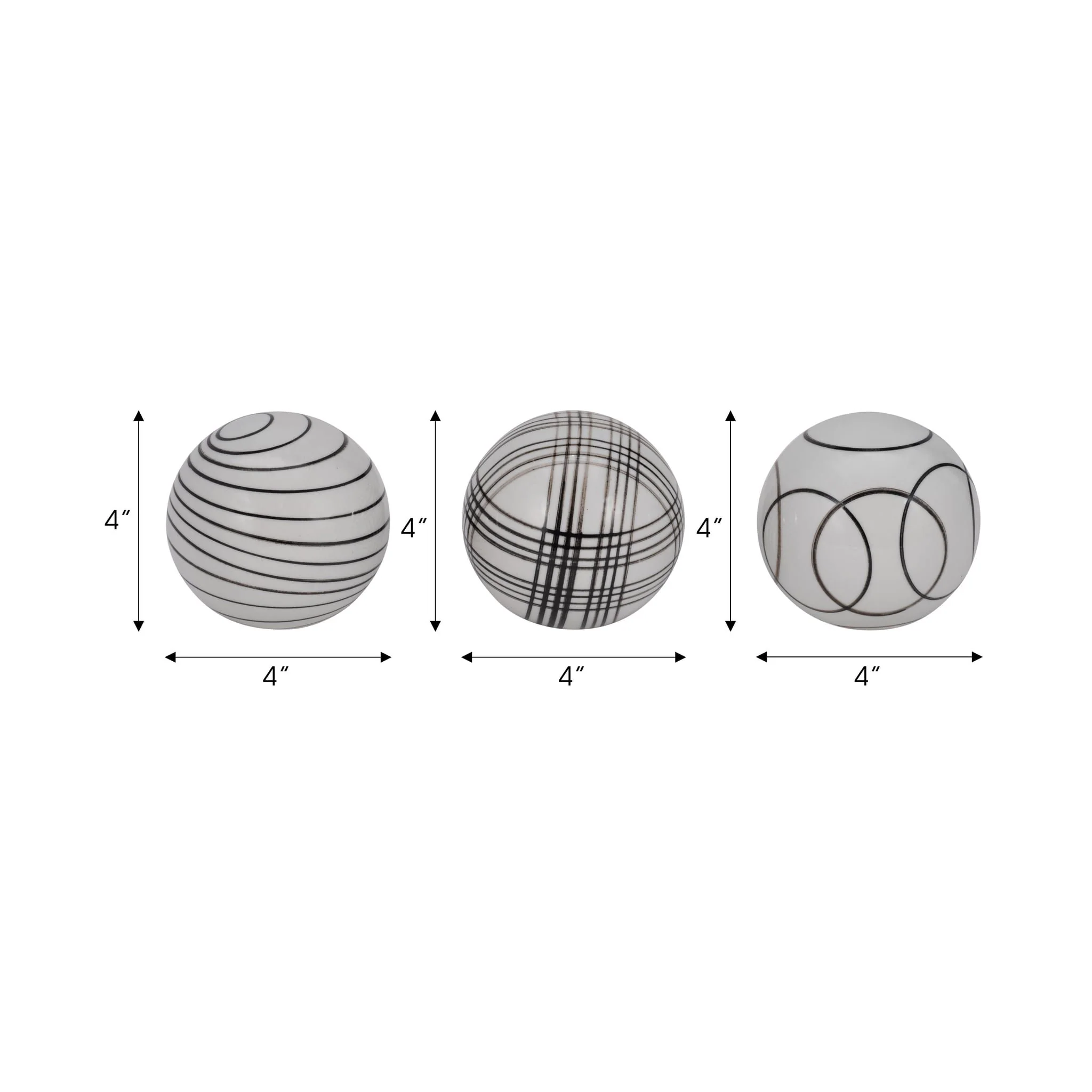 Cer, S/3 4" Assorted Painted Orbs, Black - Image 9