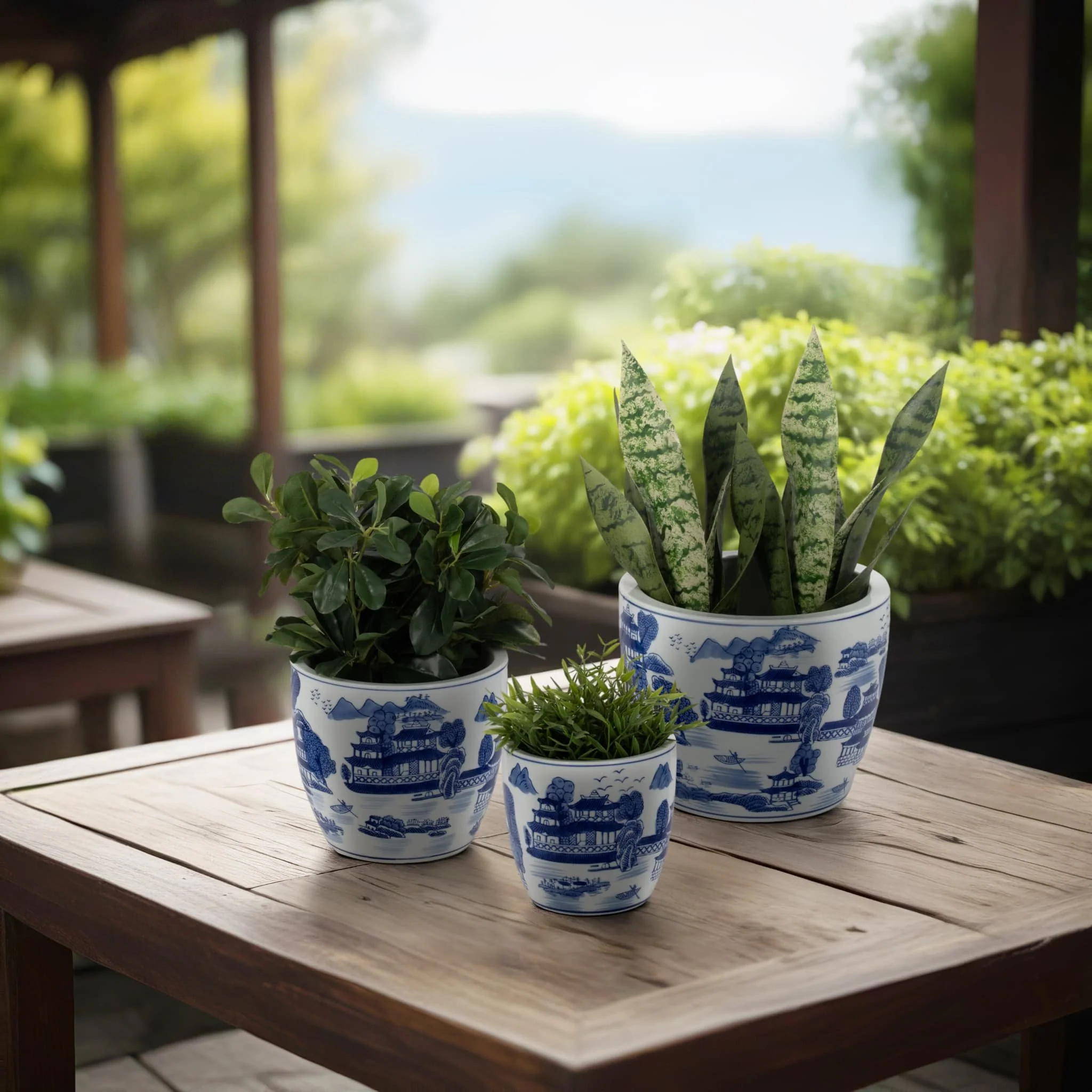 Cer, S/3 6/8/10" Chinoiserie Planters, Blue/white - Image 10
