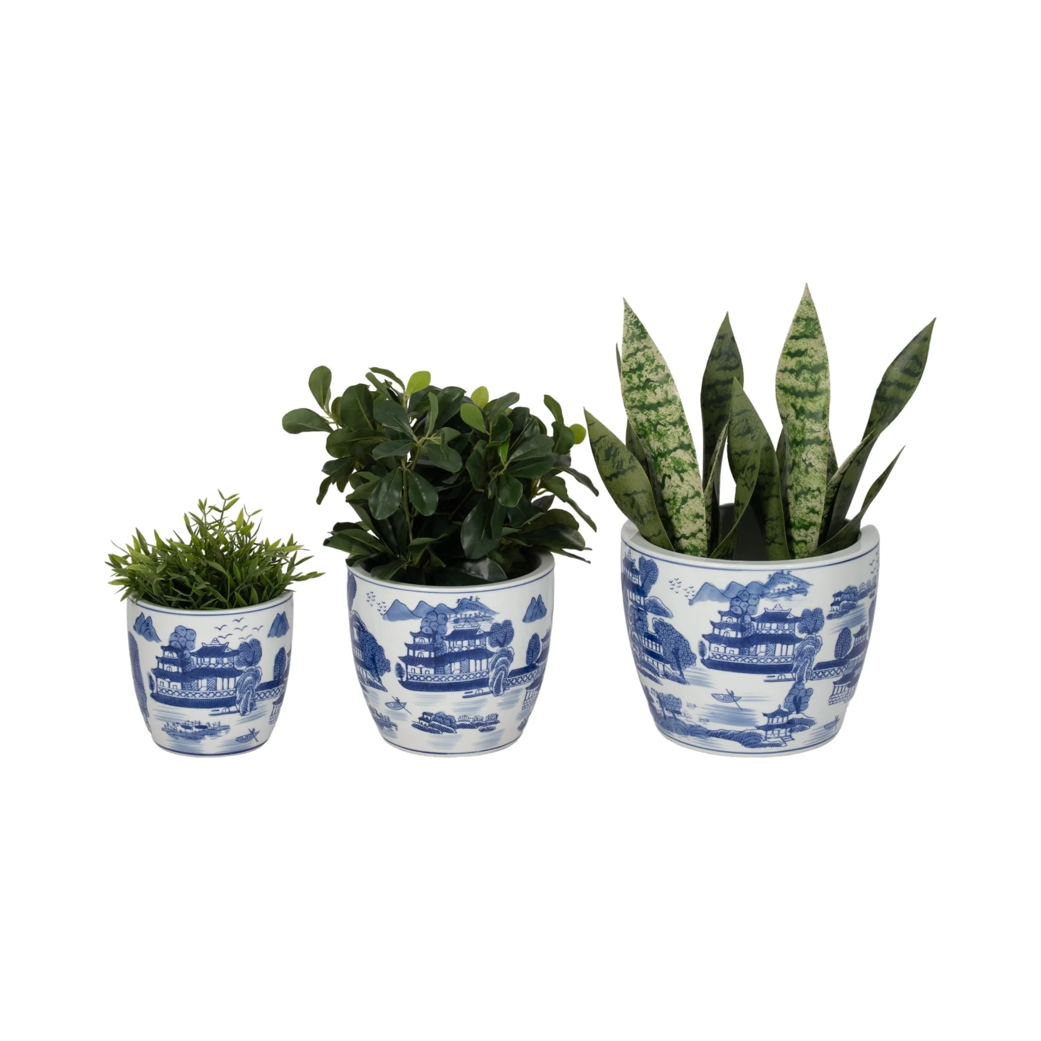 Cer, S/3 6/8/10" Chinoiserie Planters, Blue/white - Image 2