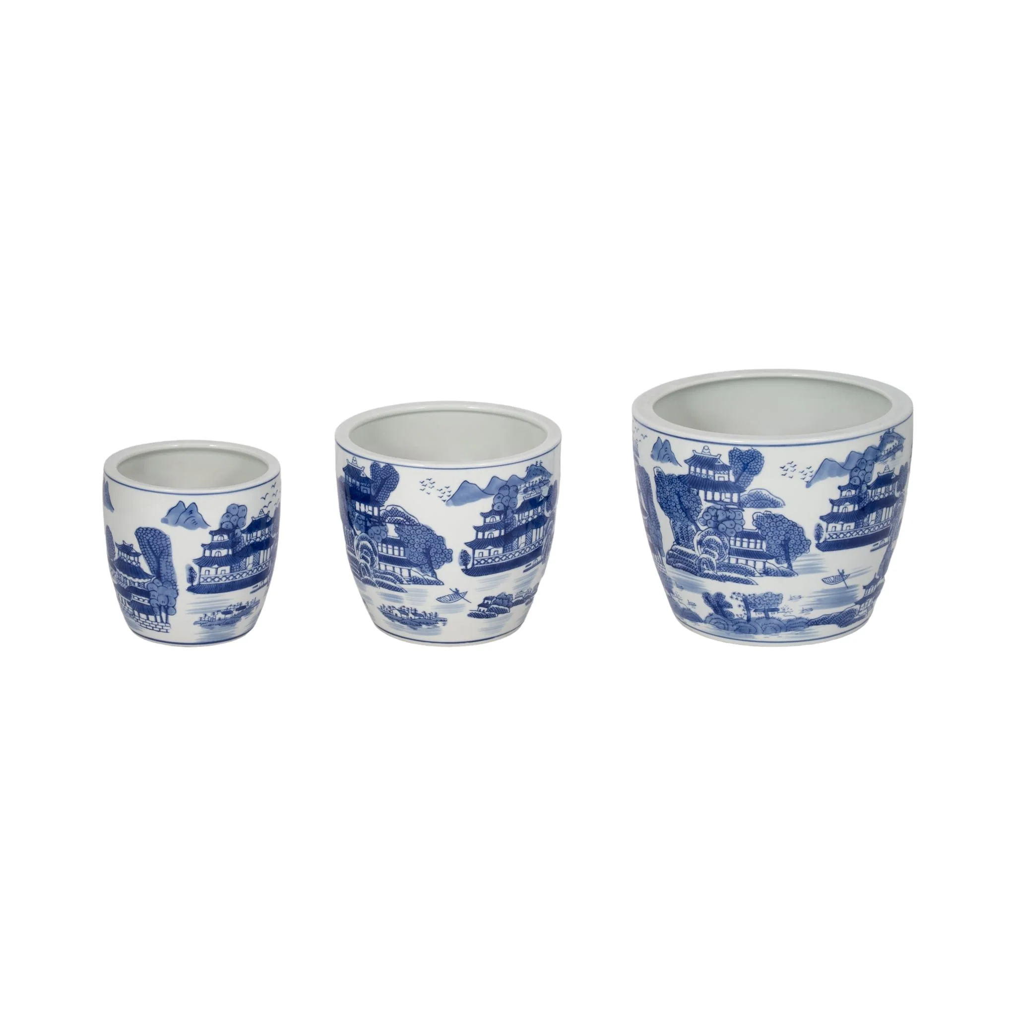 Cer, S/3 6/8/10" Chinoiserie Planters, Blue/white - Image 3