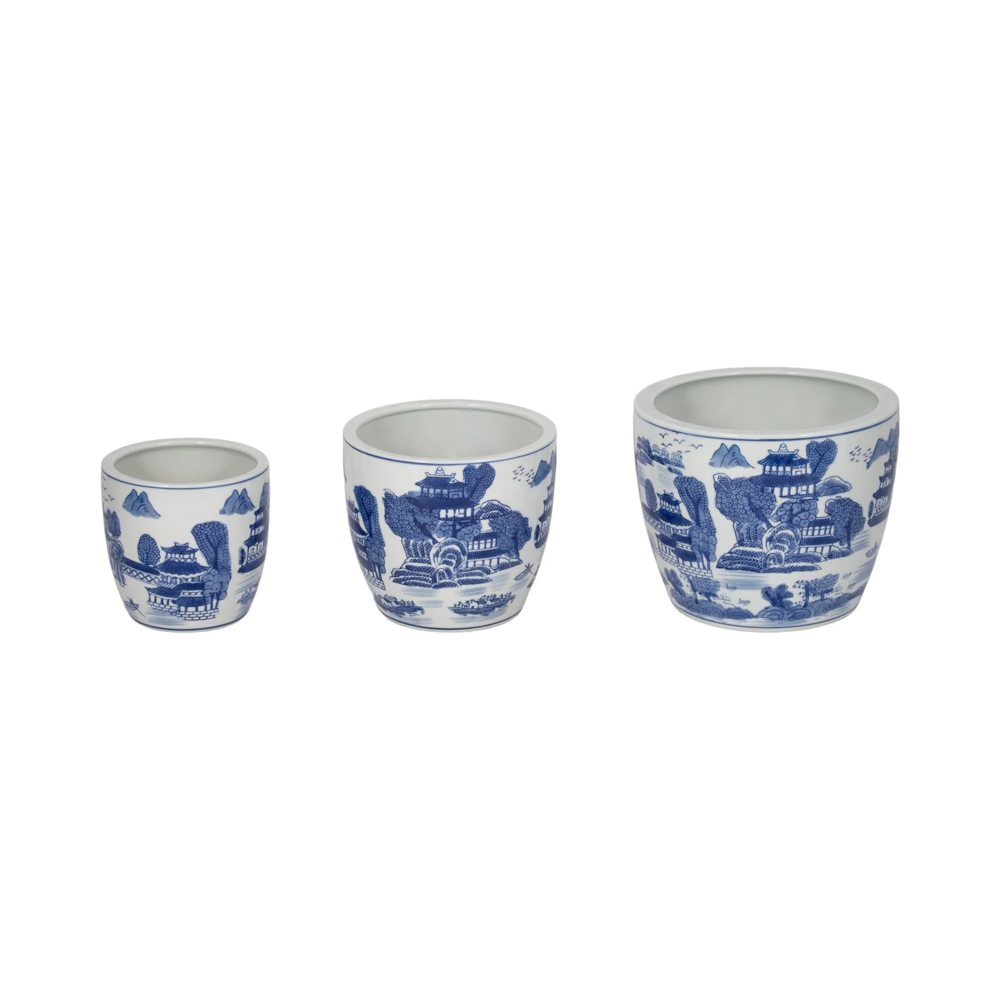 Cer, S/3 6/8/10" Chinoiserie Planters, Blue/white - Image 4