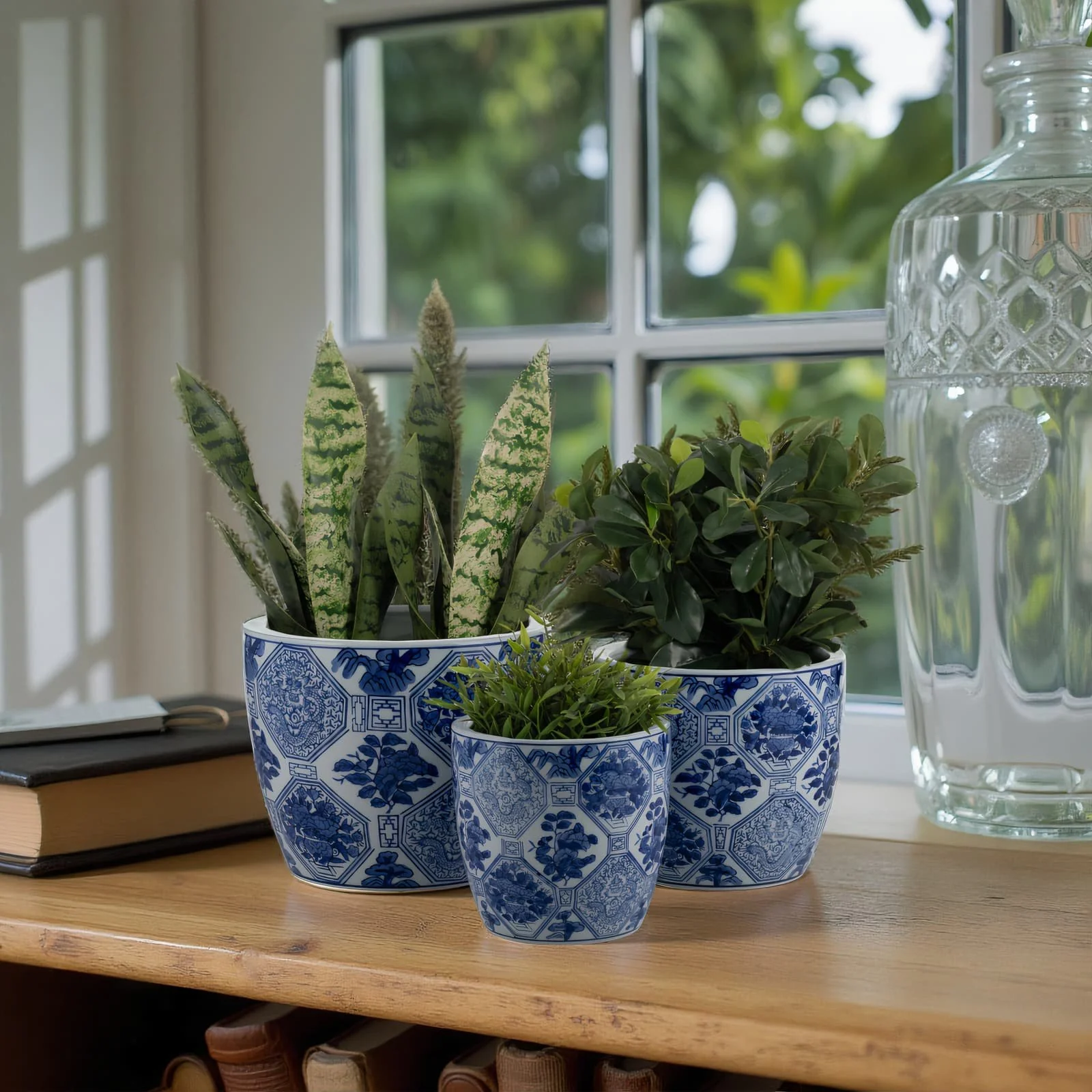 Cer, S/3 6/8/10" Chinoiserie Planters, Blue/white - Image 10