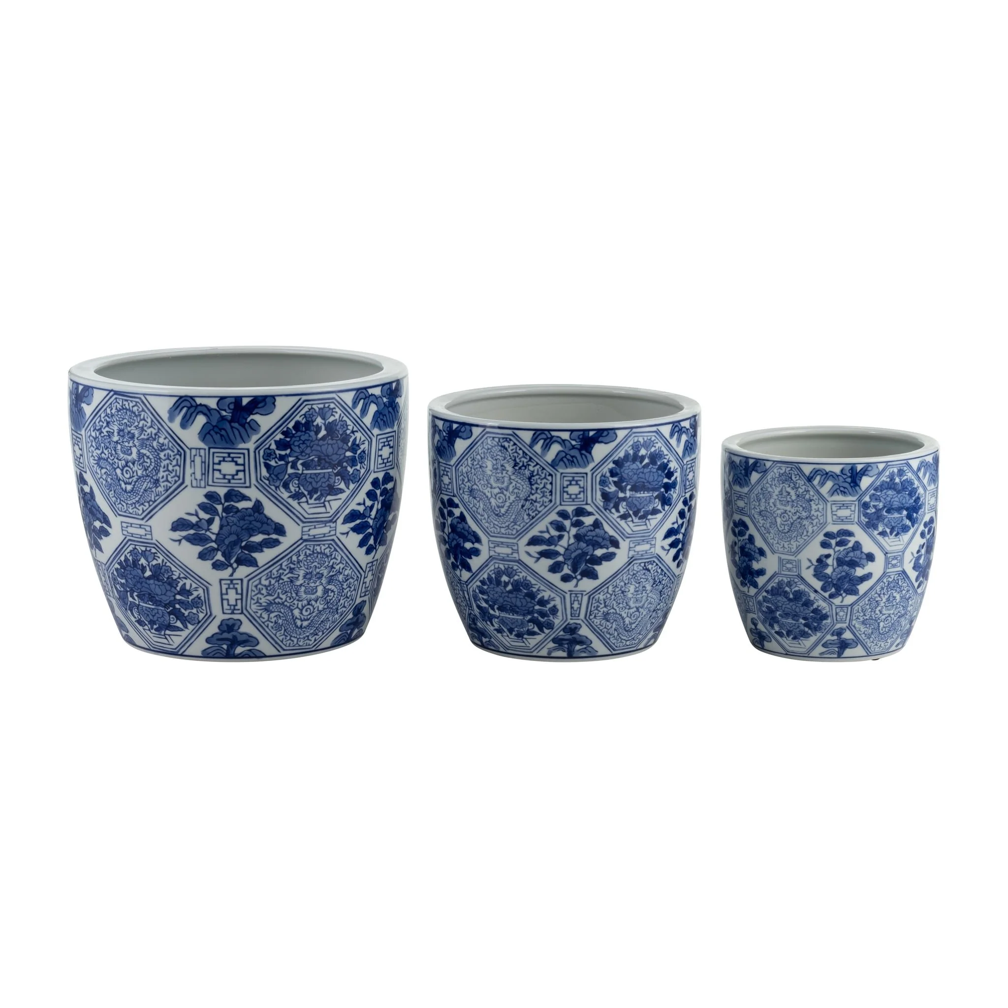 Cer, S/3 6/8/10" Chinoiserie Planters, Blue/white - Image 2