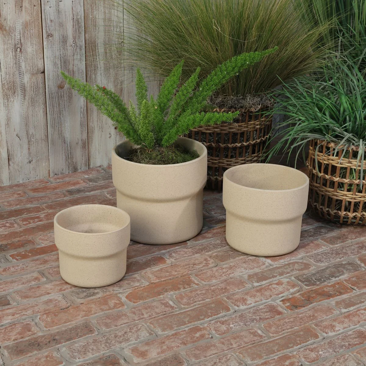 Cer, S/3 7/9/10"d Mushroom Planters, Tan - Image 10