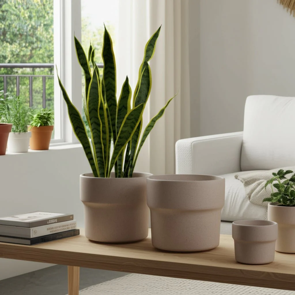 Cer, S/3 7/9/10"d Mushroom Planters, Tan - Image 11
