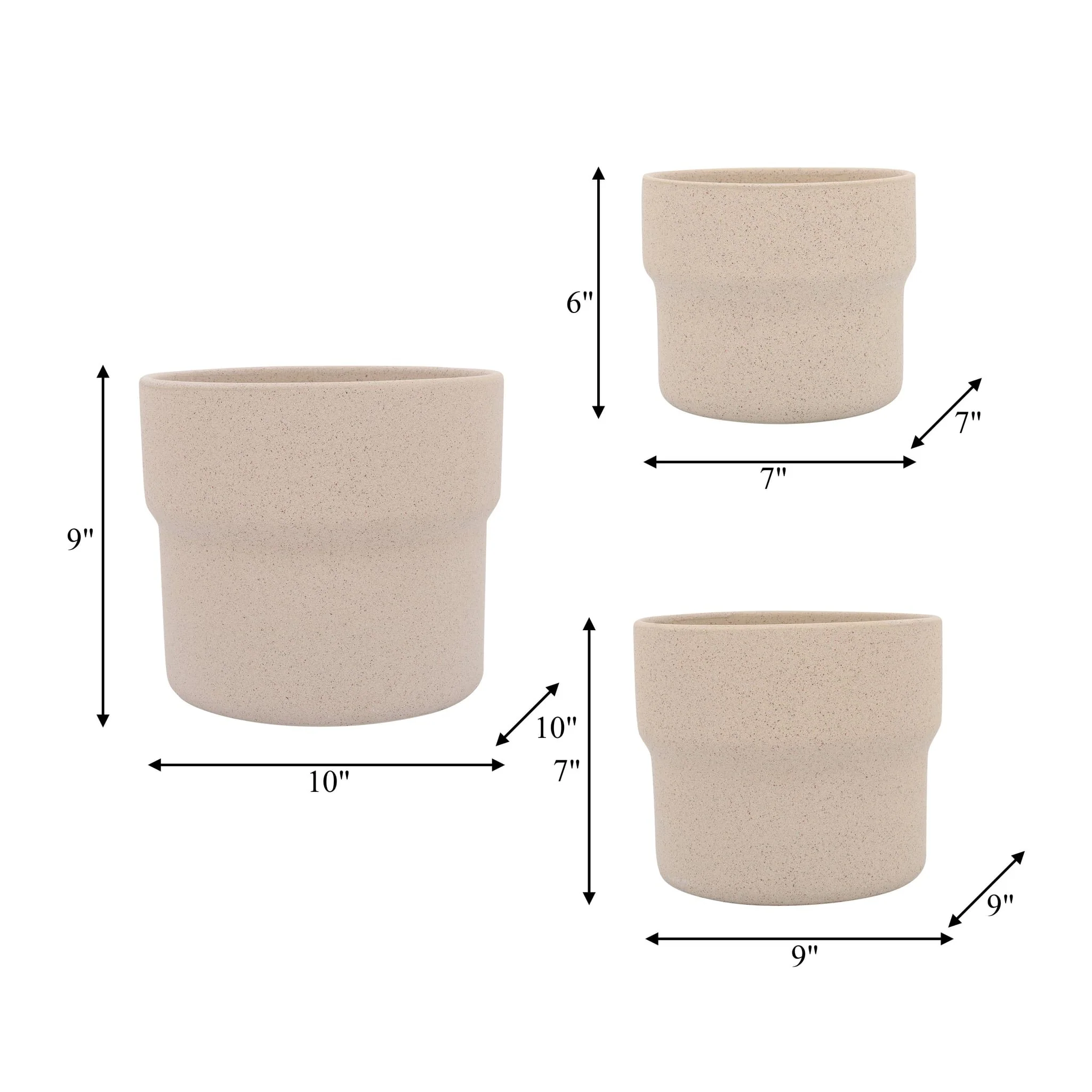 Cer, S/3 7/9/10"d Mushroom Planters, Tan - Image 8
