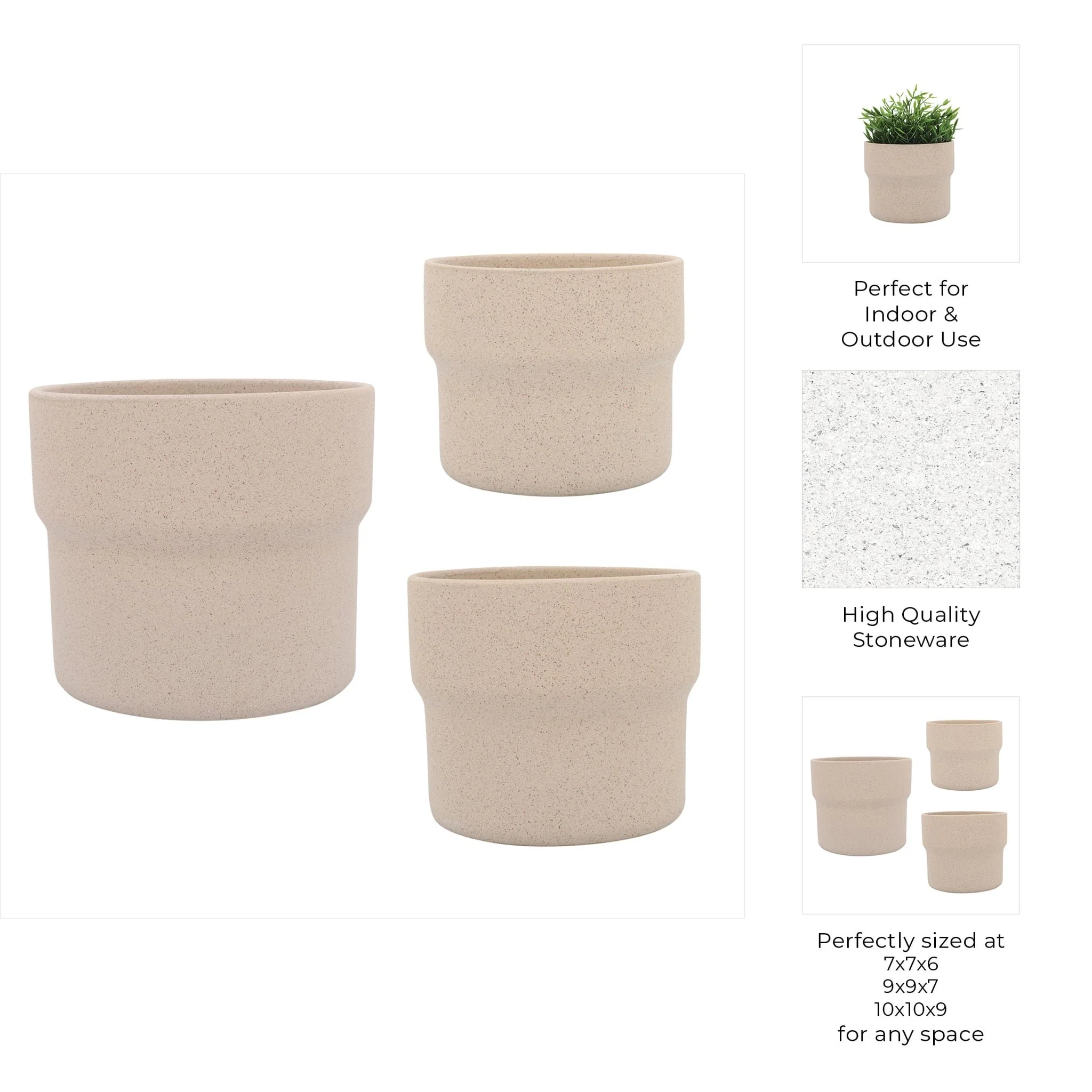 Cer, S/3 7/9/10"d Mushroom Planters, Tan - Image 9