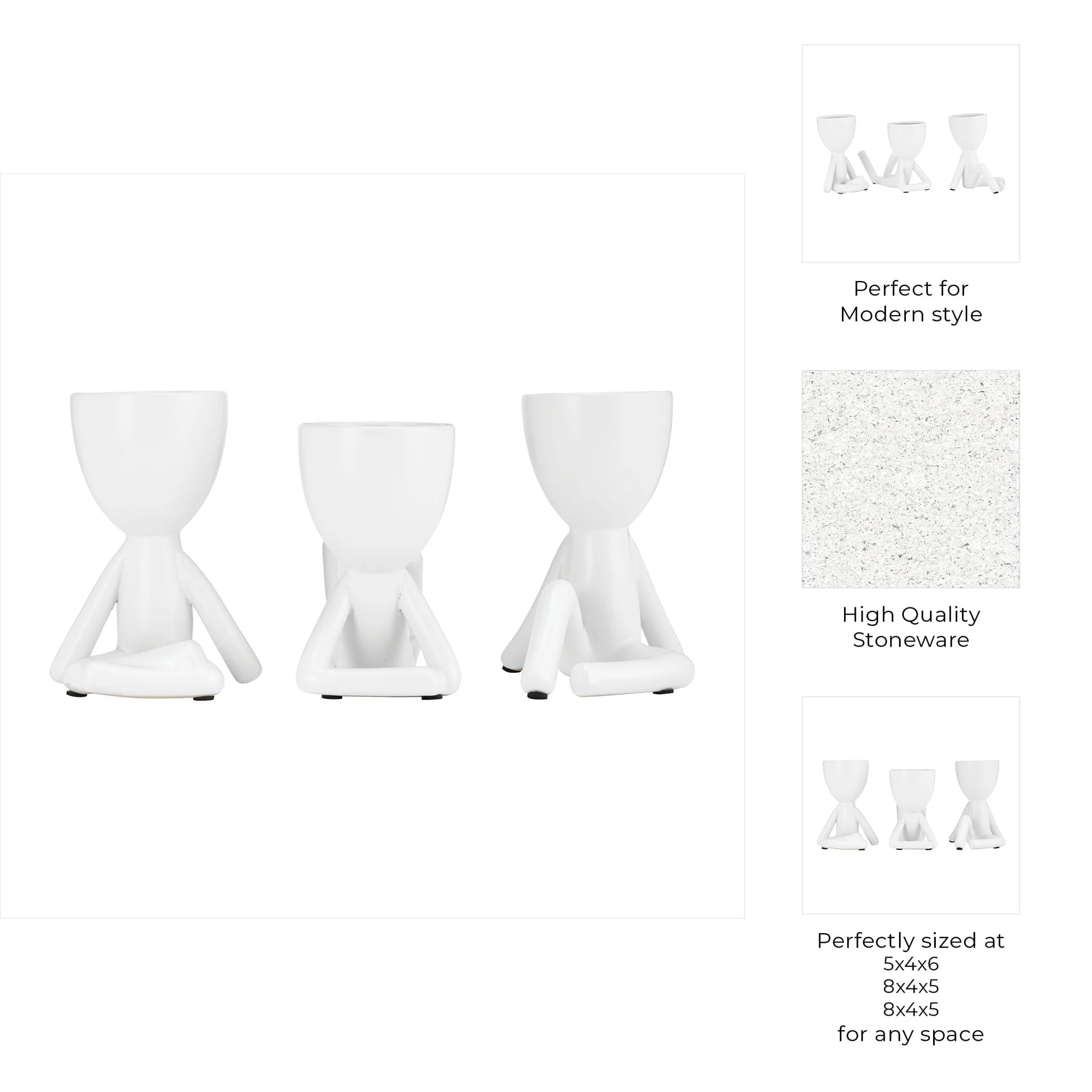 Cer, S/3 8" Sitting Humans, White - Image 10