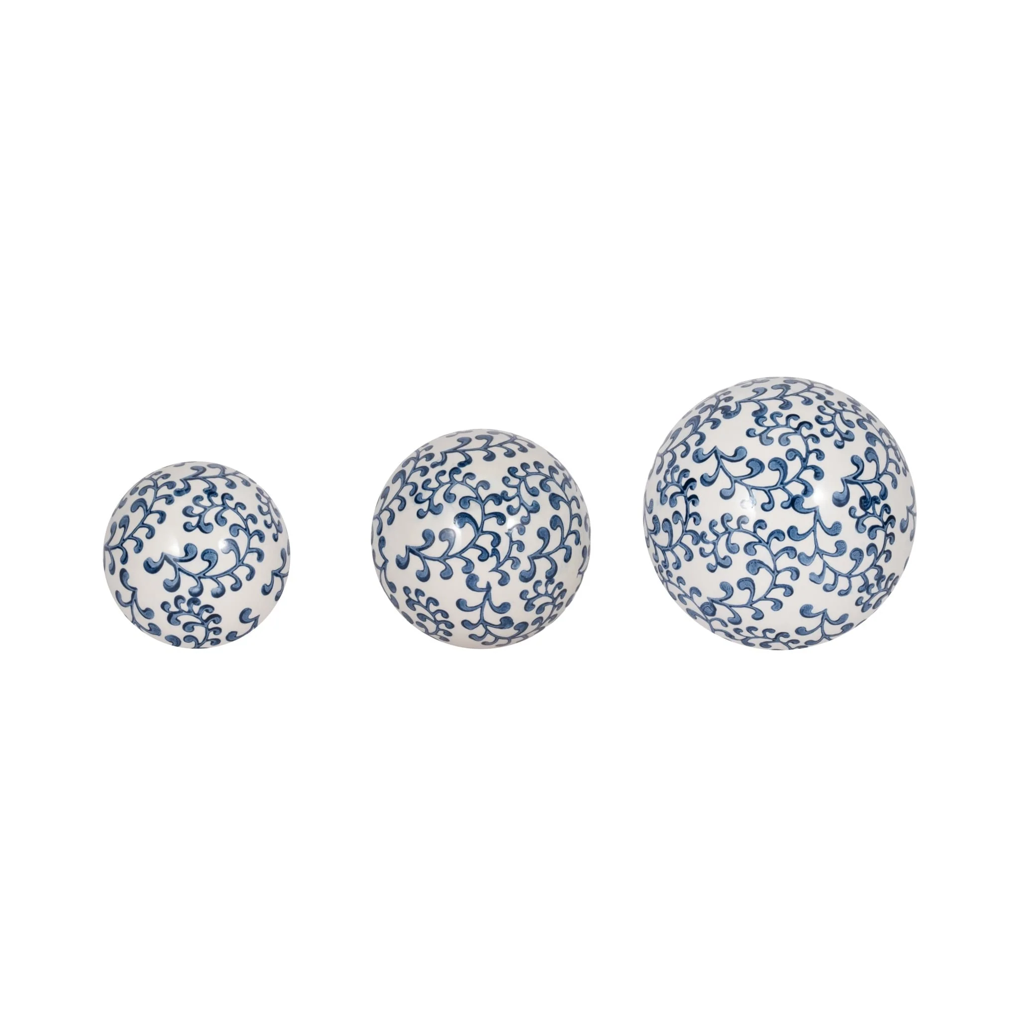 Cer, S/3 Chinoiserie Fern Orbs, 4/5/6" Blue/wht - Image 2