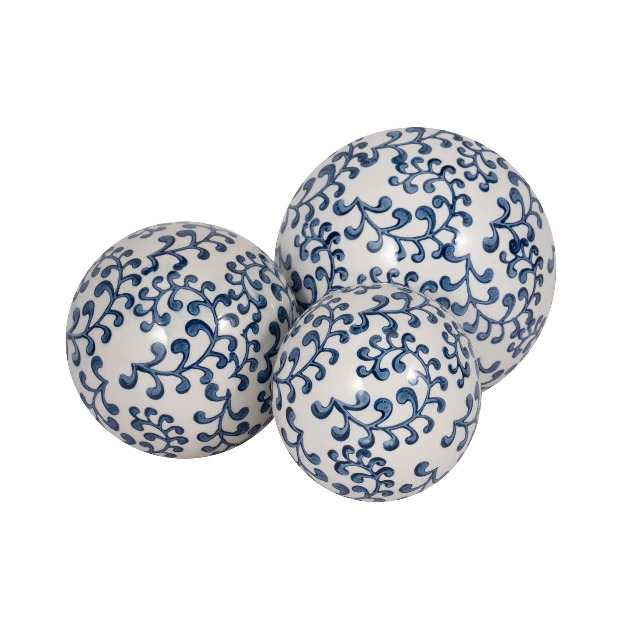 Cer, S/3 Chinoiserie Fern Orbs, 4/5/6" Blue/wht - Image 3