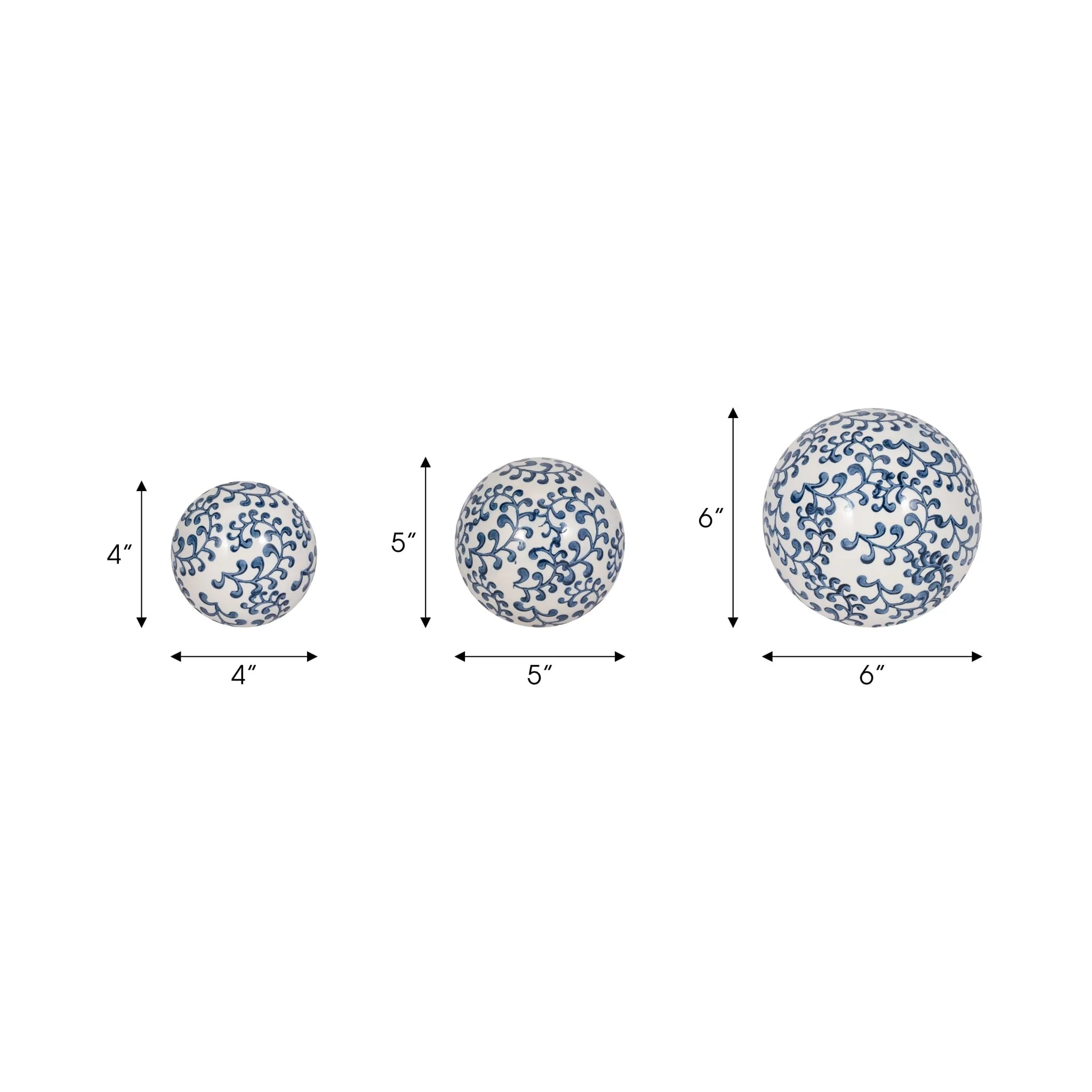 Cer, S/3 Chinoiserie Fern Orbs, 4/5/6" Blue/wht - Image 6