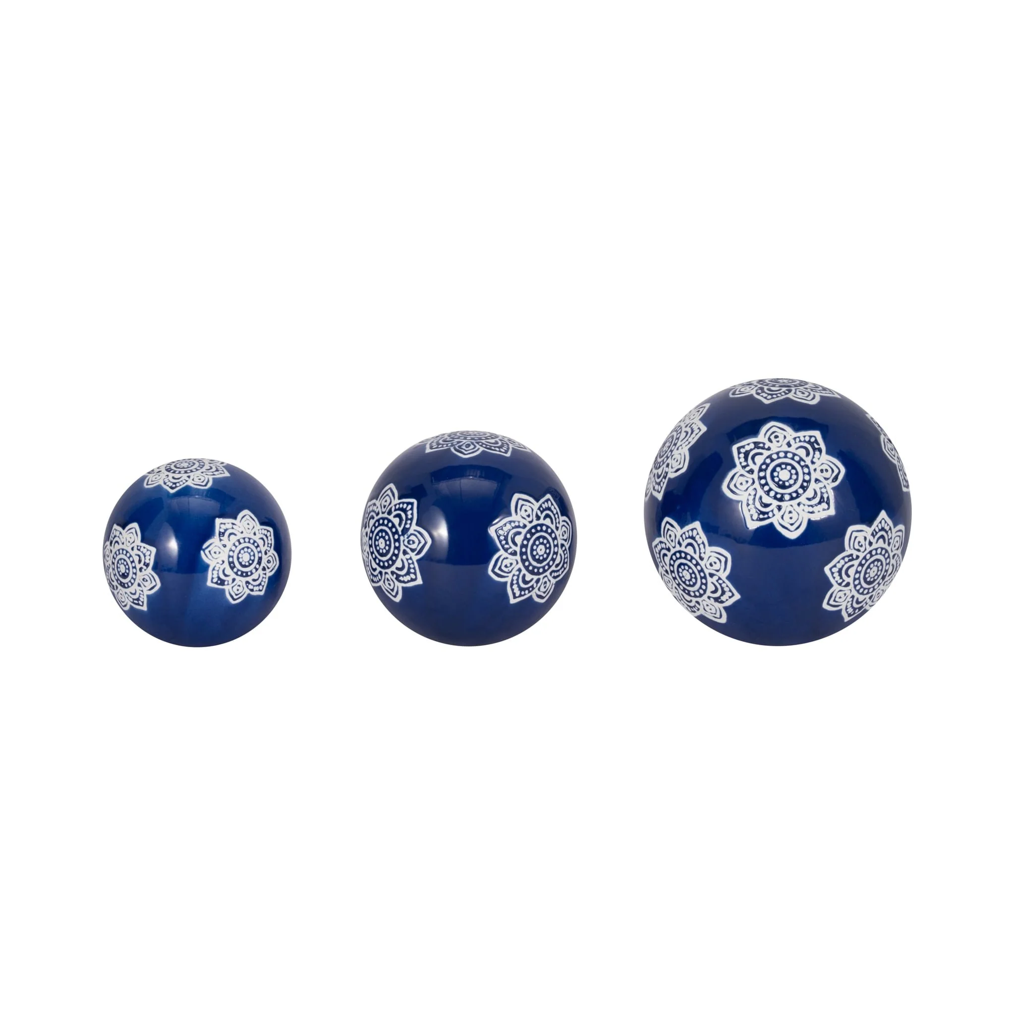 Cer, S/3 Chinoiserie Lotus Orbs, 4/5/6" Blue/wht - Image 2
