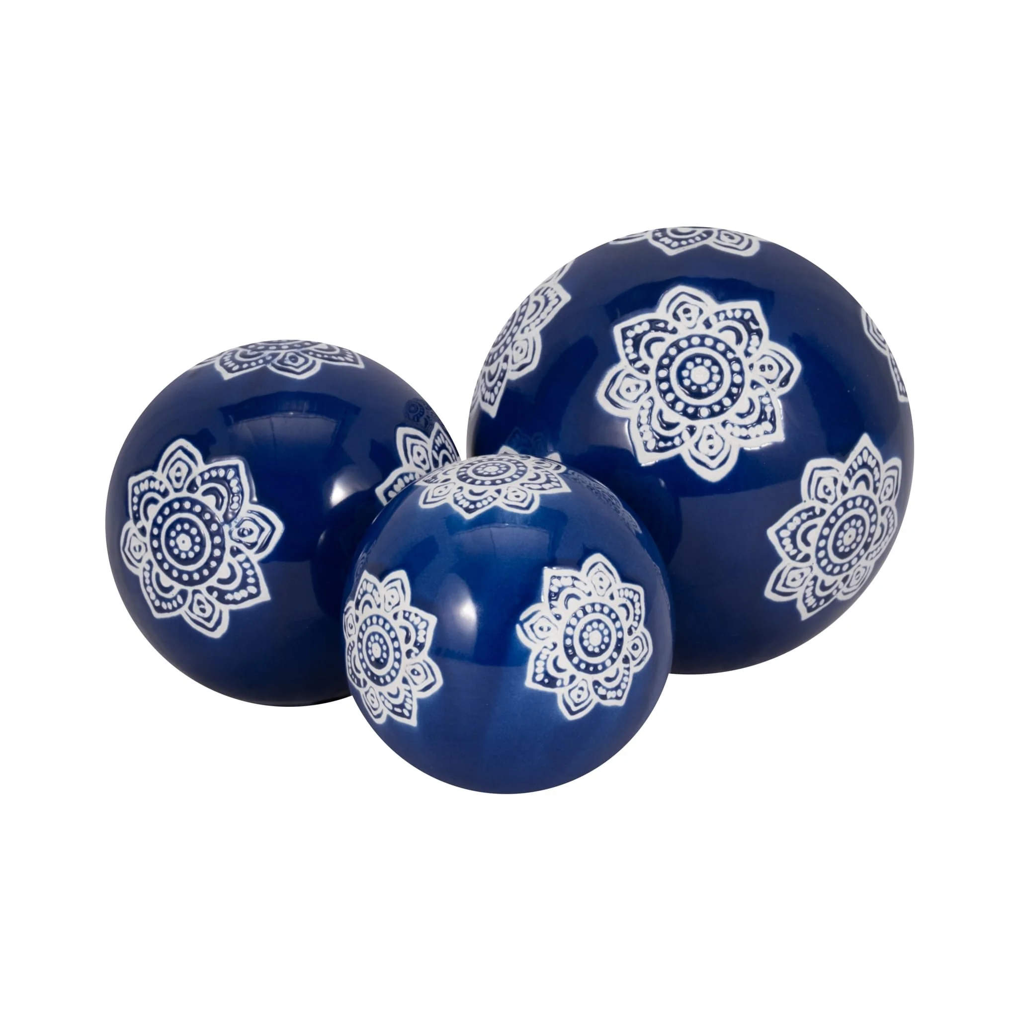Cer, S/3 Chinoiserie Lotus Orbs, 4/5/6" Blue/wht - Image 3