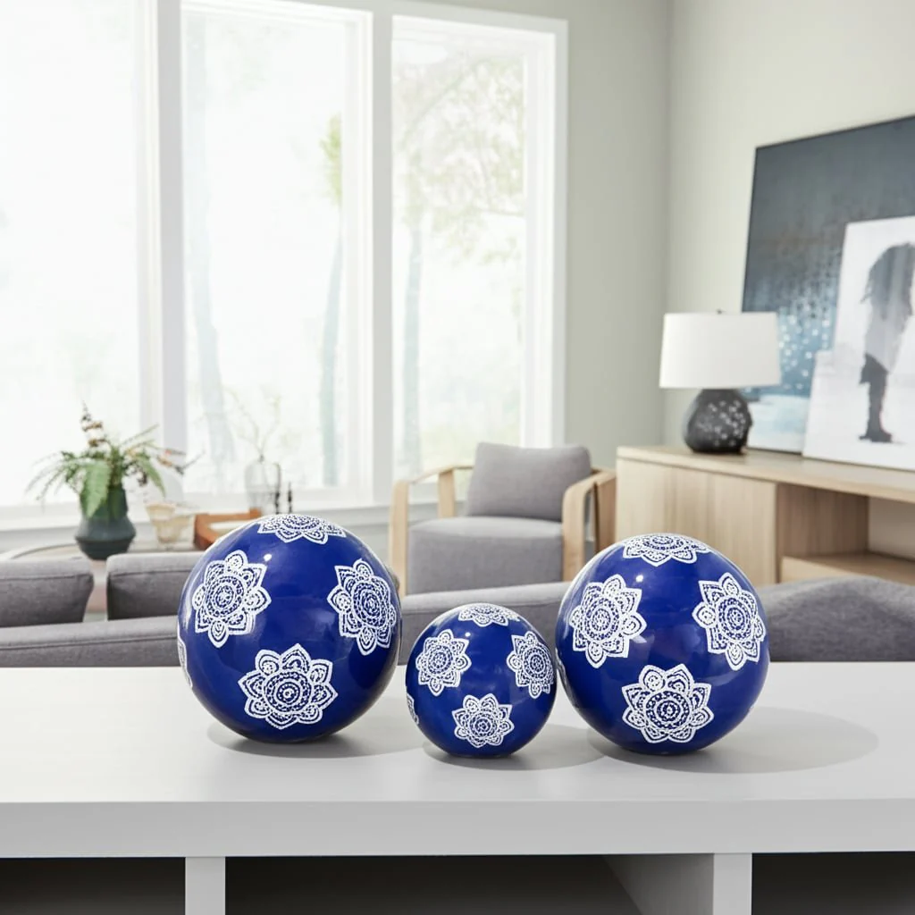 Cer, S/3 Chinoiserie Lotus Orbs, 4/5/6" Blue/wht - Image 8