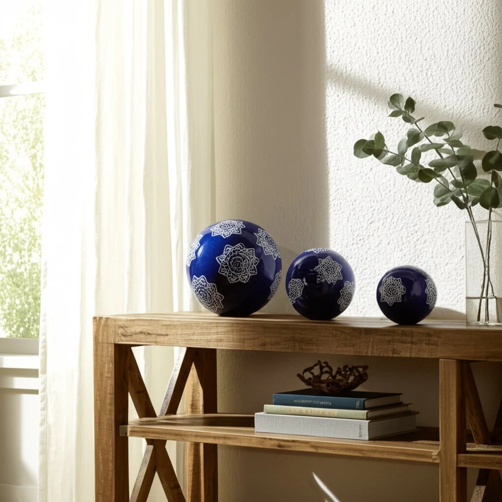 Cer, S/3 Chinoiserie Lotus Orbs, 4/5/6" Blue/wht - Image 9