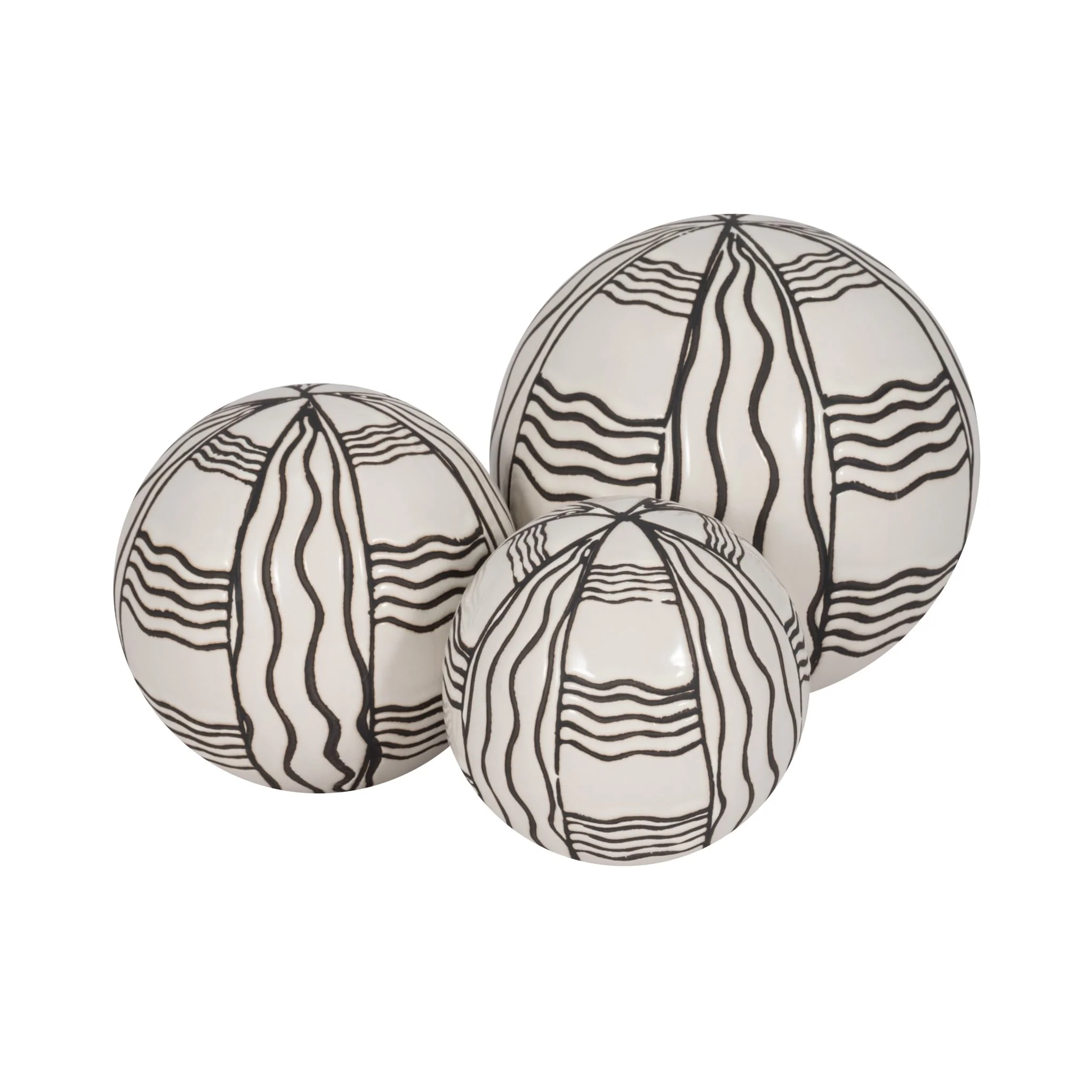 Cer,s/3 Curvy Line Painted Orbs, 4/5/6", Blk - Image 3