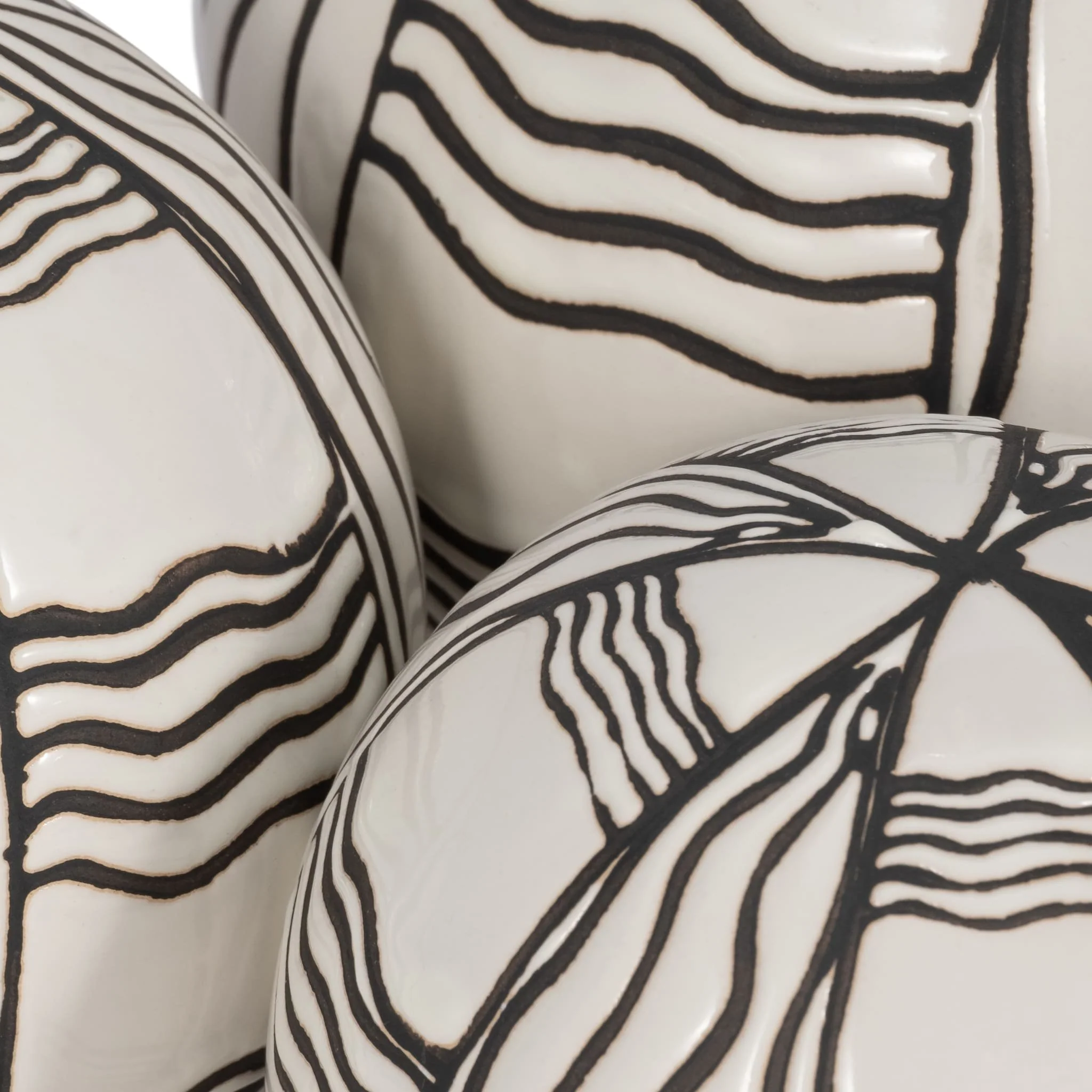 Cer,s/3 Curvy Line Painted Orbs, 4/5/6", Blk - Image 4