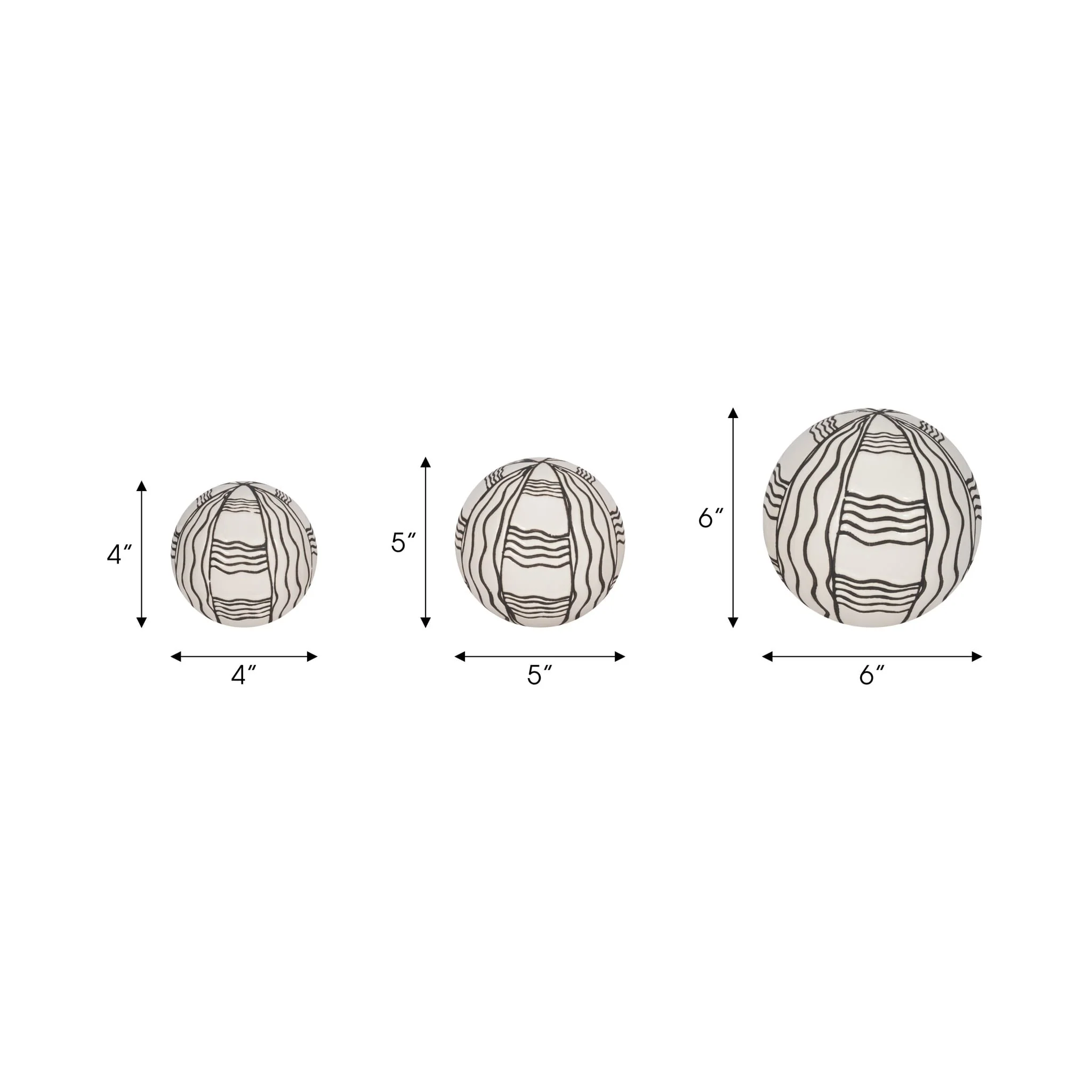 Cer,s/3 Curvy Line Painted Orbs, 4/5/6", Blk - Image 6
