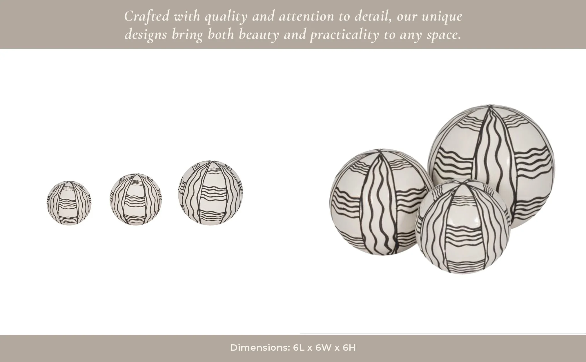 Cer,s/3 Curvy Line Painted Orbs, 4/5/6", Blk - Image 9