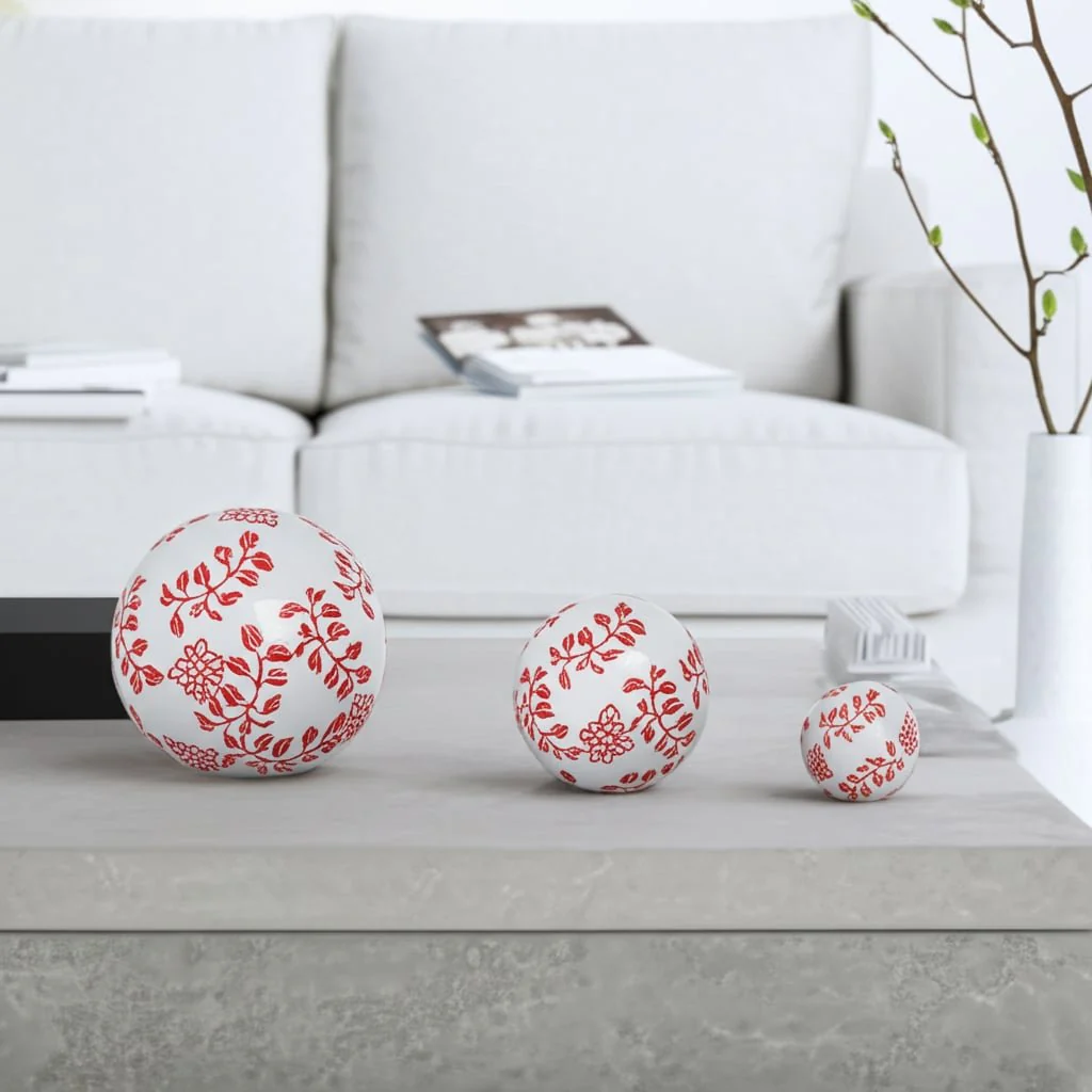 Cer, S/3 Fern Flower Orbs, 4/5/6" White/red - Image 12