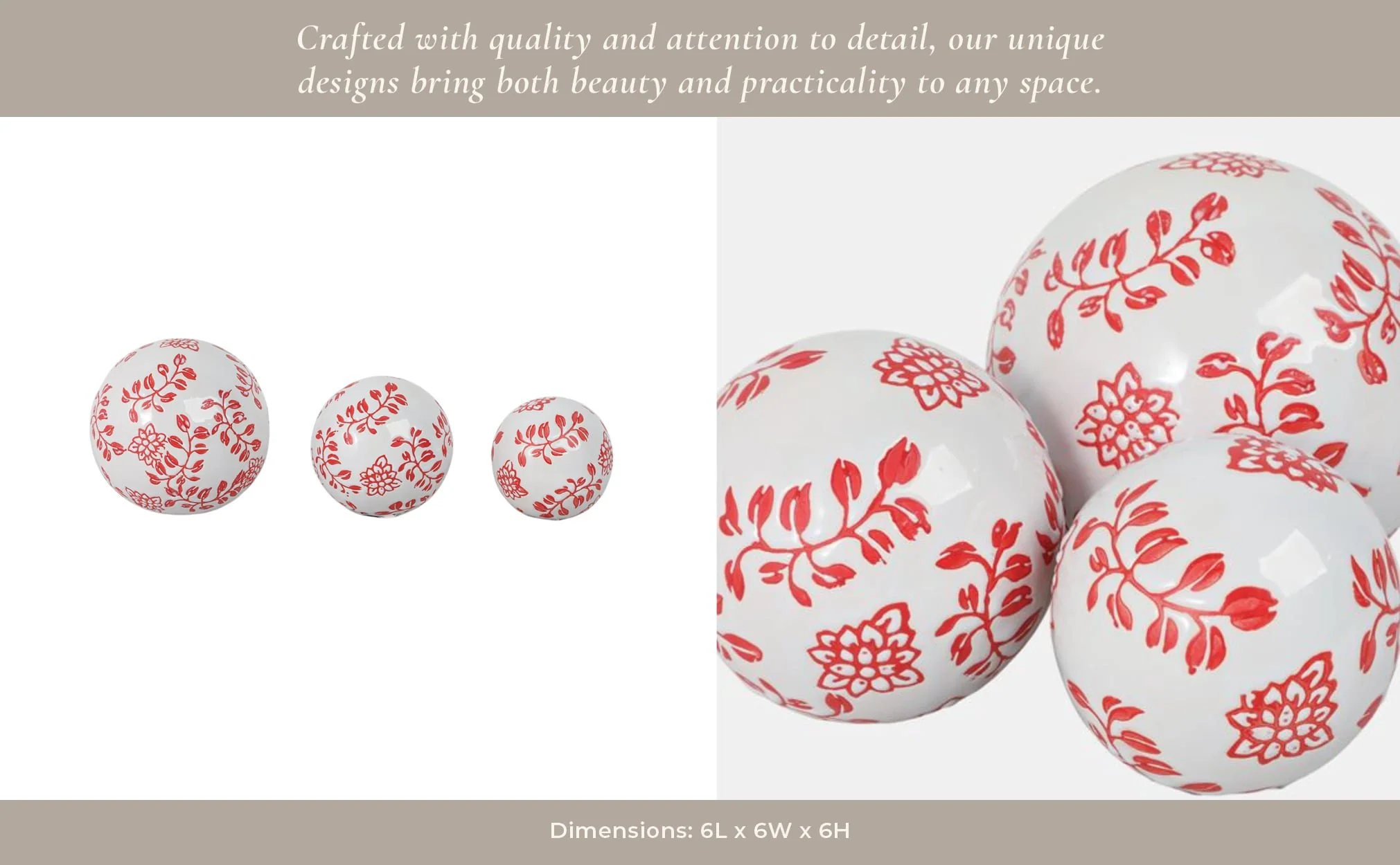 Cer, S/3 Fern Flower Orbs, 4/5/6" White/red - Image 13