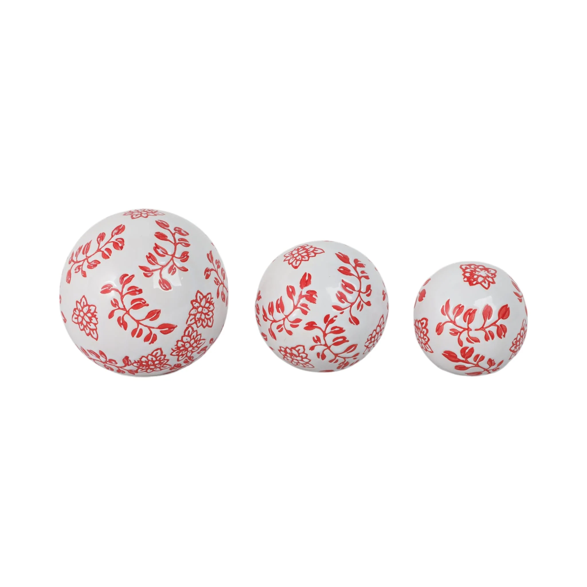 Cer, S/3 Fern Flower Orbs, 4/5/6" White/red - Image 3