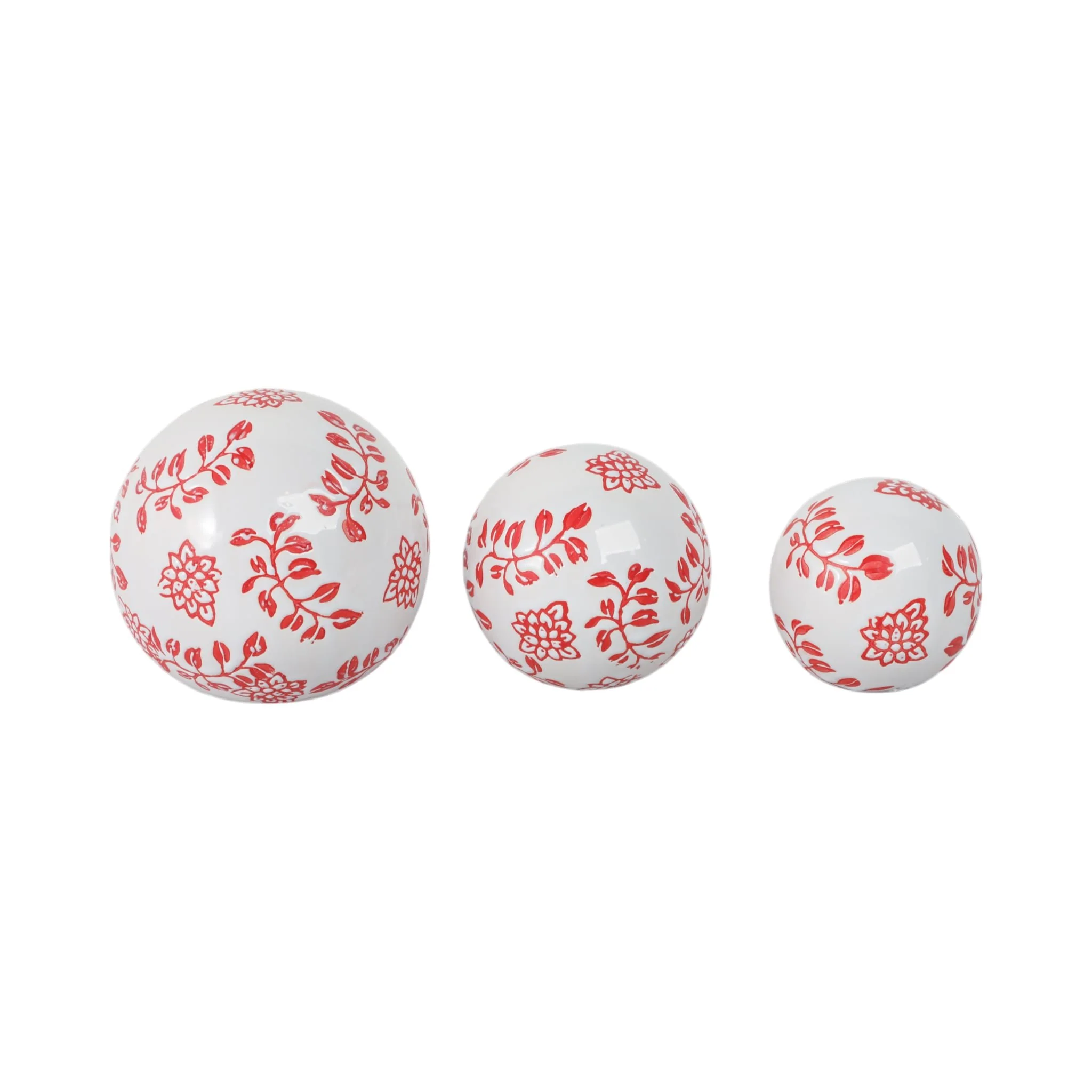 Cer, S/3 Fern Flower Orbs, 4/5/6" White/red - Image 4