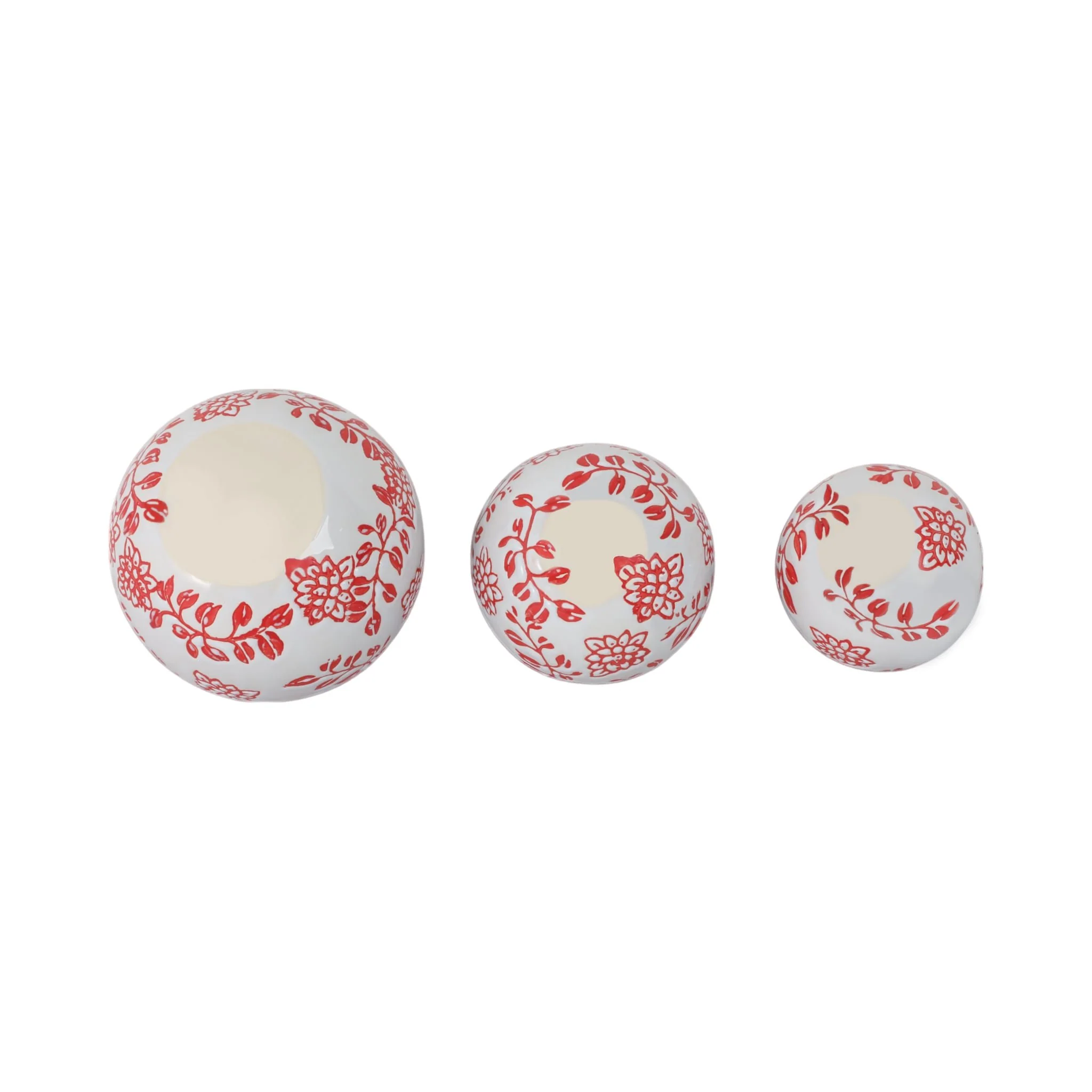 Cer, S/3 Fern Flower Orbs, 4/5/6" White/red - Image 7