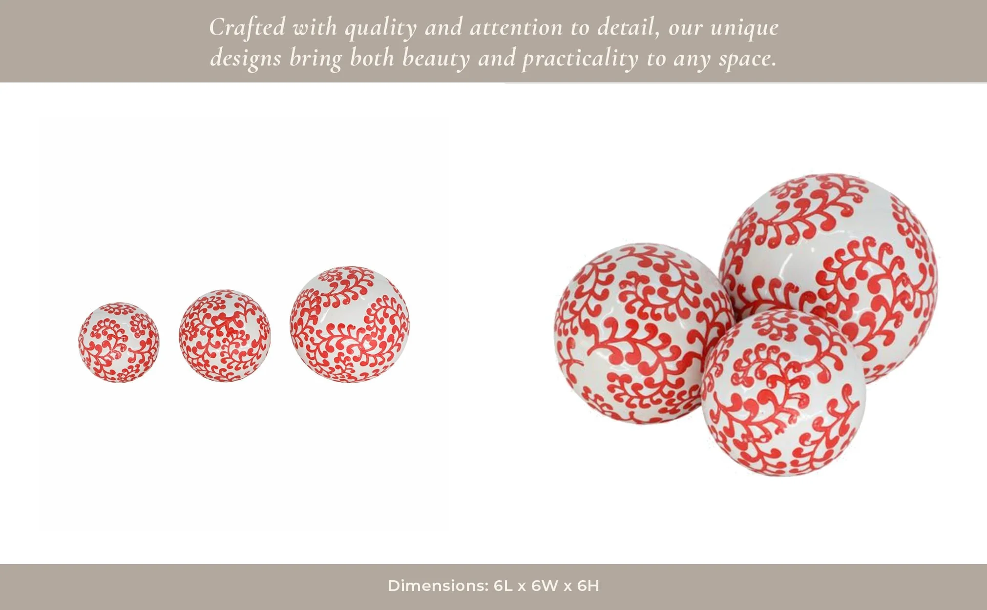 Cer, S/3 Fern Orbs, 4/5/6" White/red - Image 11