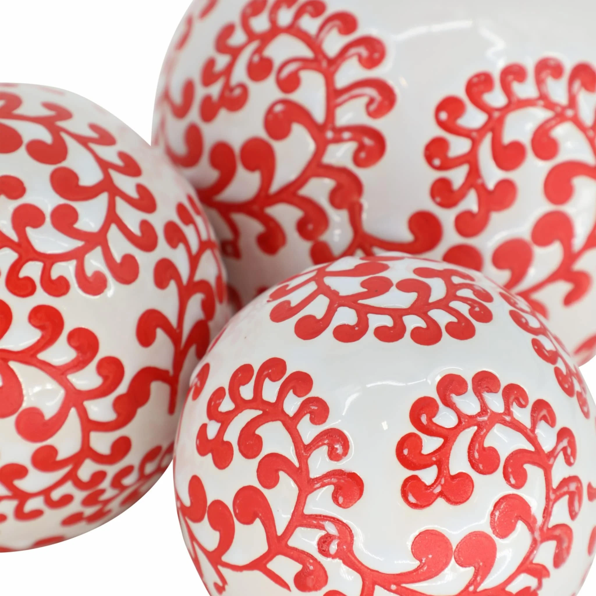 Cer, S/3 Fern Orbs, 4/5/6" White/red - Image 3