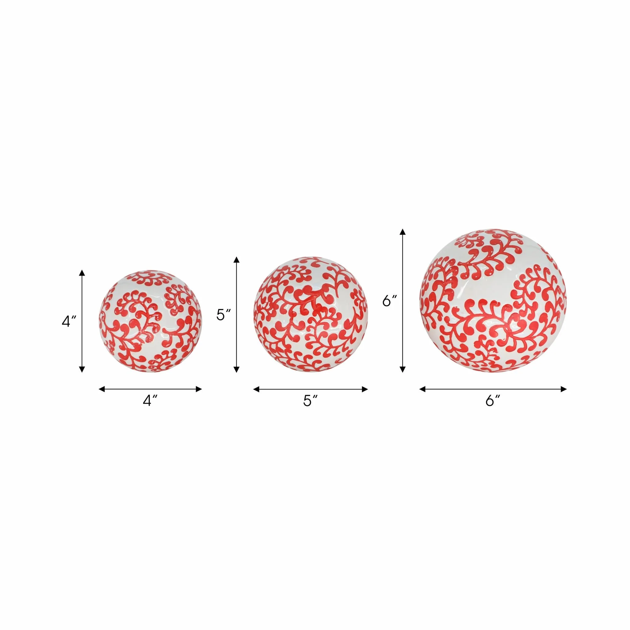 Cer, S/3 Fern Orbs, 4/5/6" White/red - Image 6