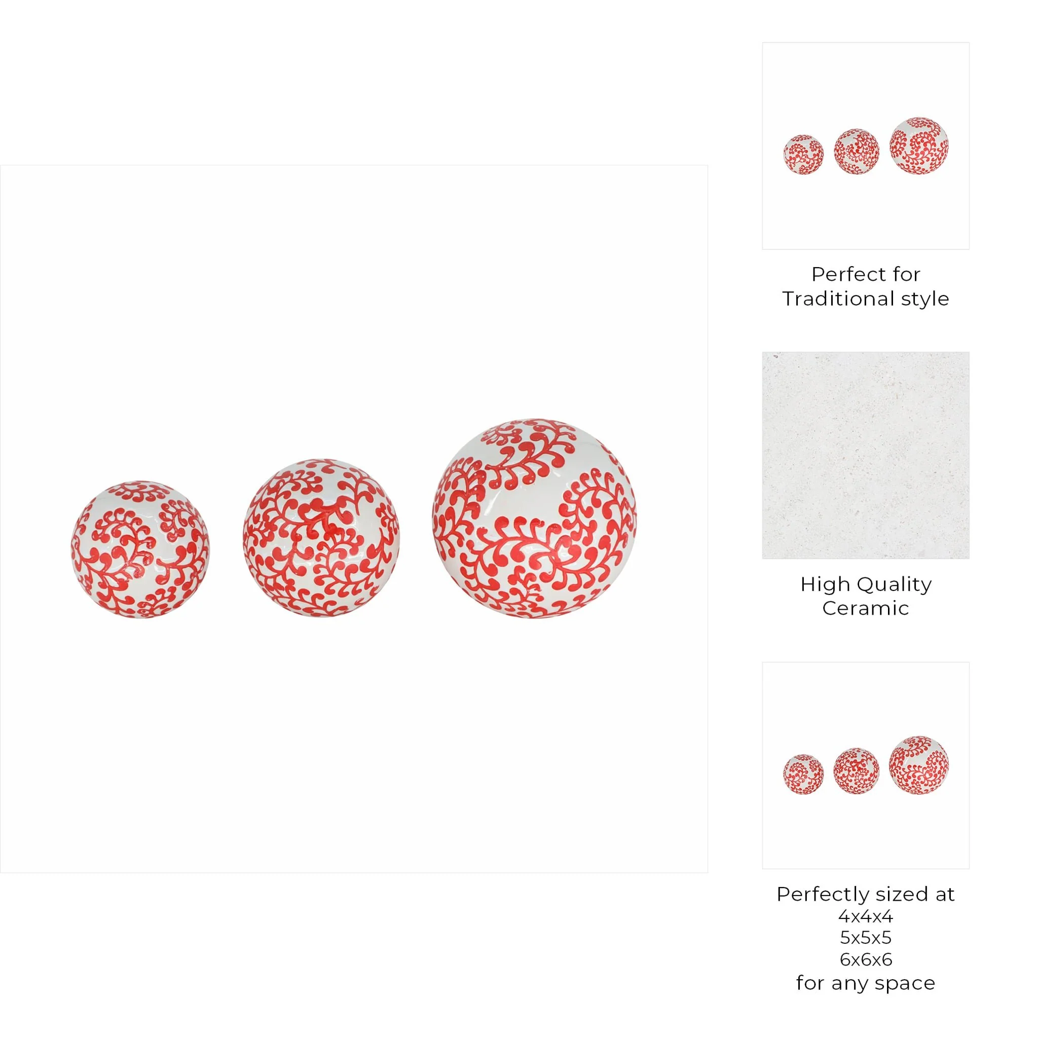 Cer, S/3 Fern Orbs, 4/5/6" White/red - Image 7