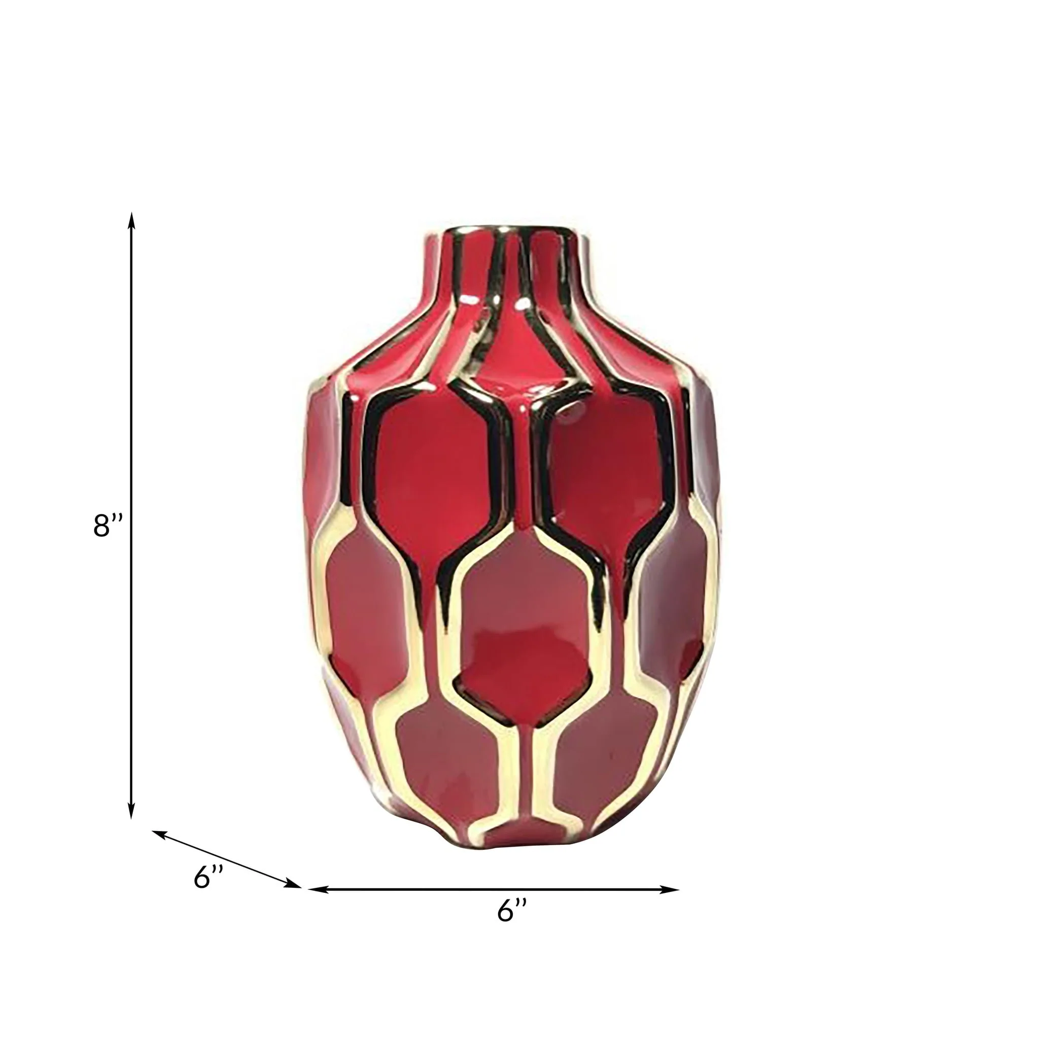 Cer Vase 8", Red/gold - Image 2