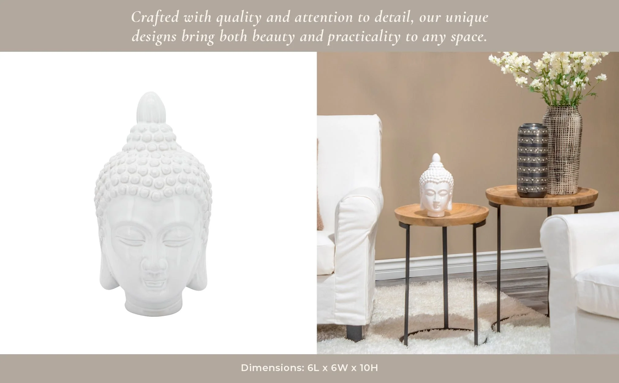 Ceramic 10" Buddha Head, White - Image 13