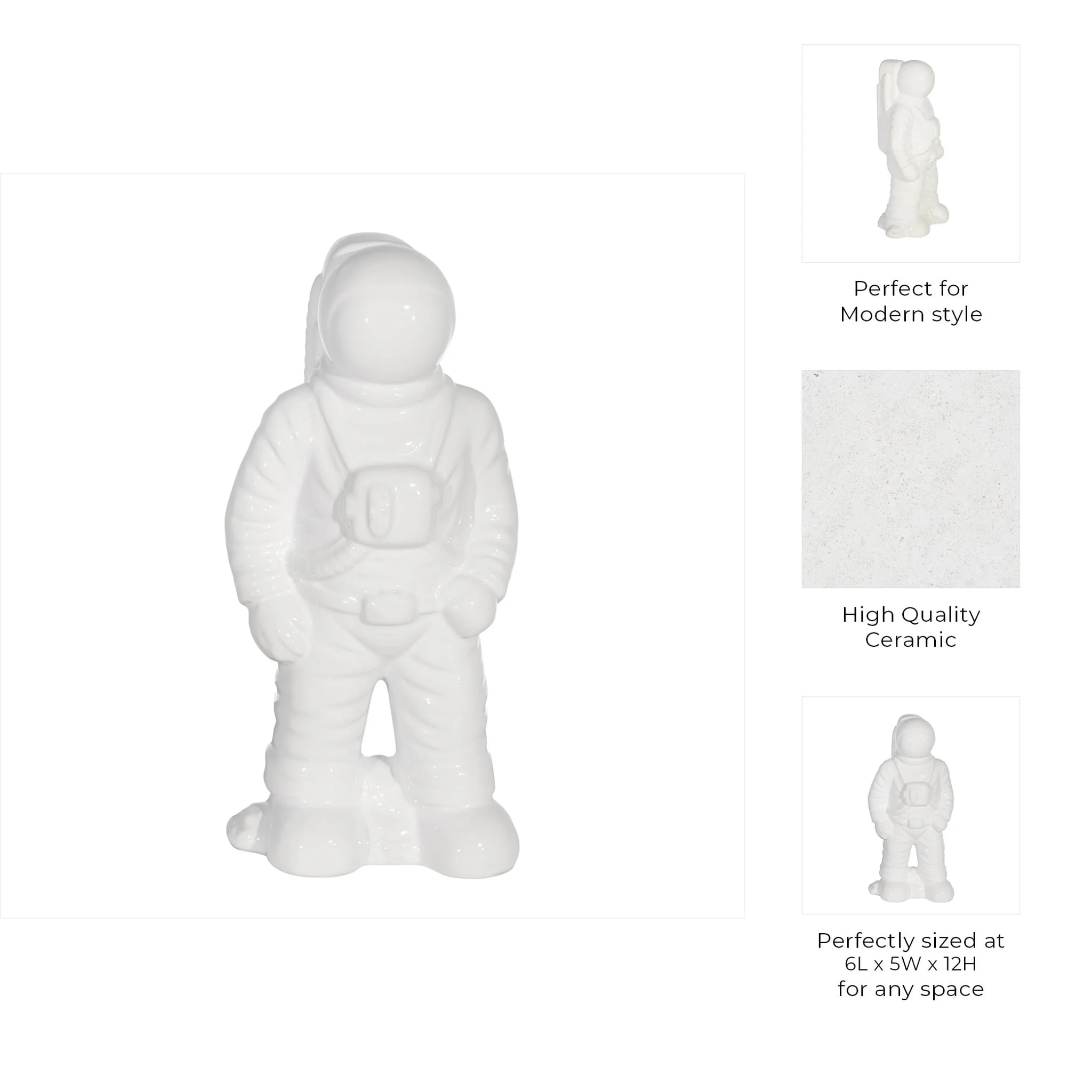 Ceramic 12" Astronaut Statuette, White - Image 8