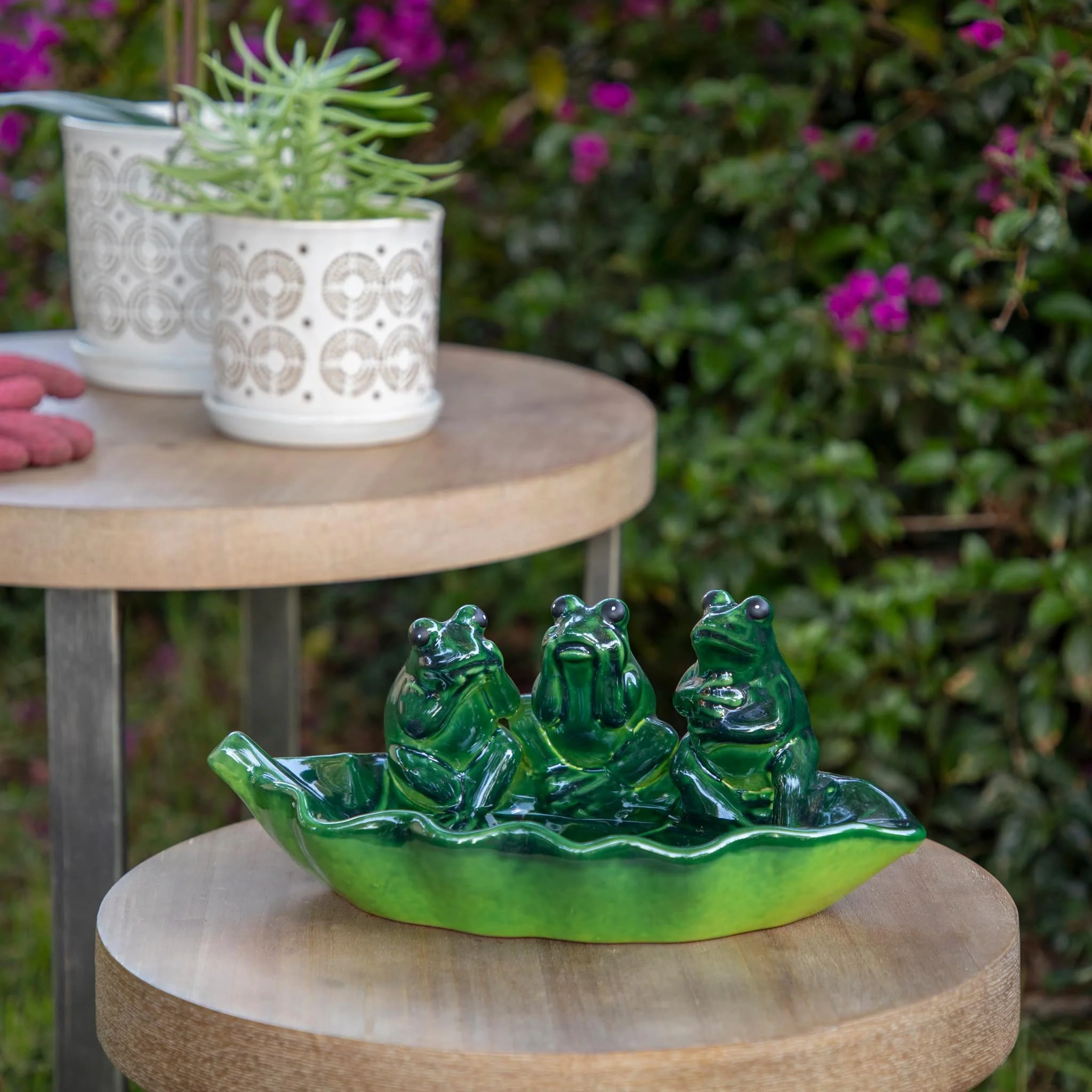 Ceramic 12" Frog Trio Bird Feeder, Green - Image 6