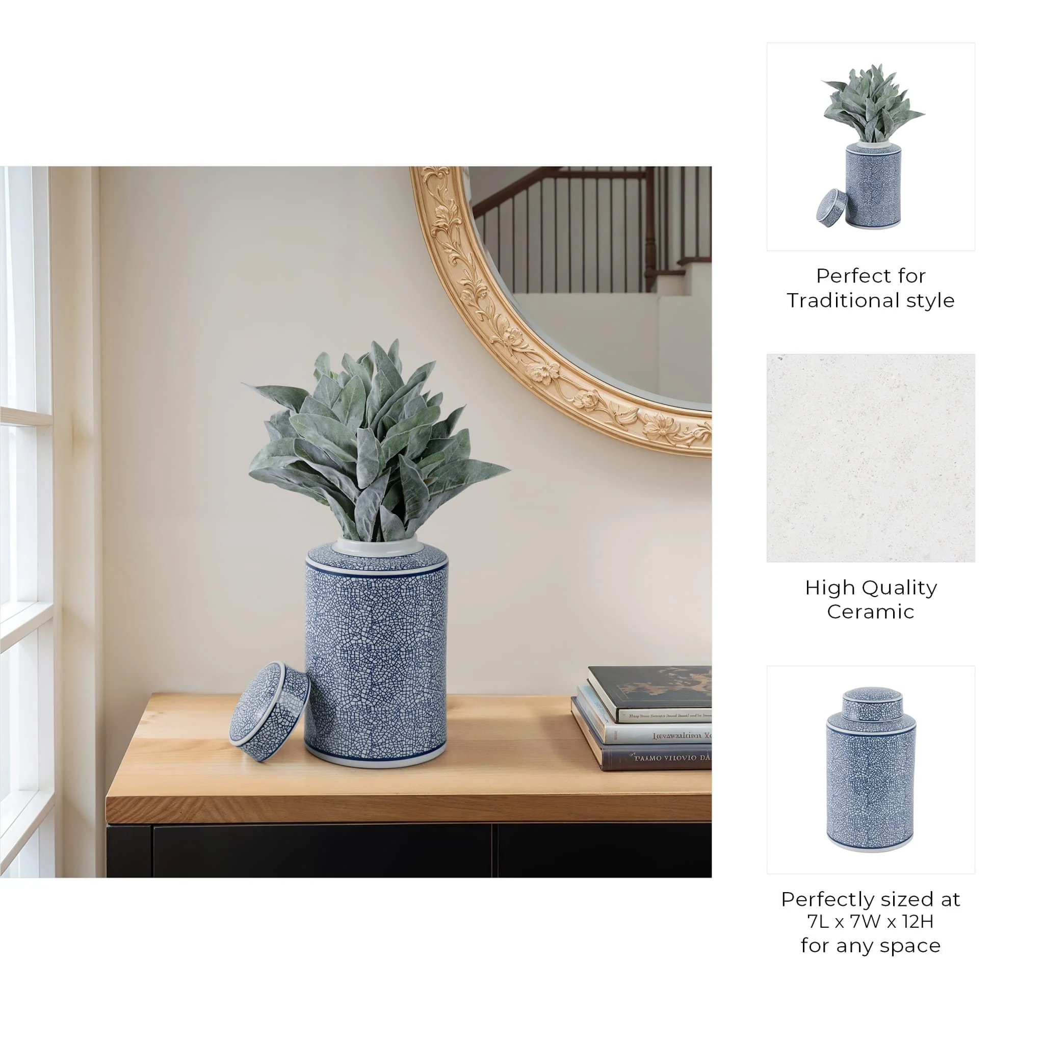 Ceramic 12" Jar, Crackle Blue - Image 9