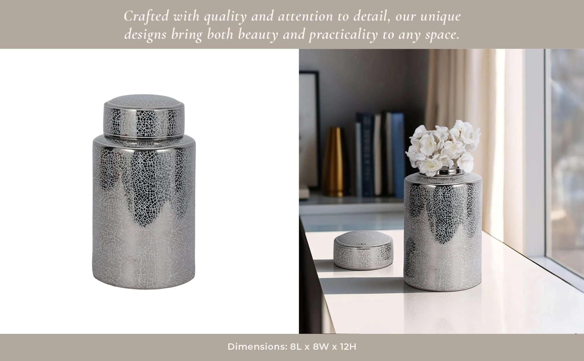 Ceramic 12" Jar, Crackle Silver - Image 12