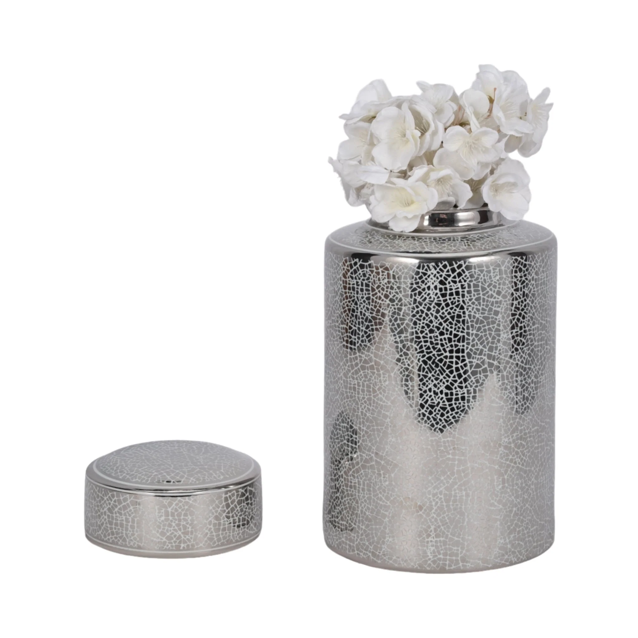 Ceramic 12" Jar, Crackle Silver - Image 2