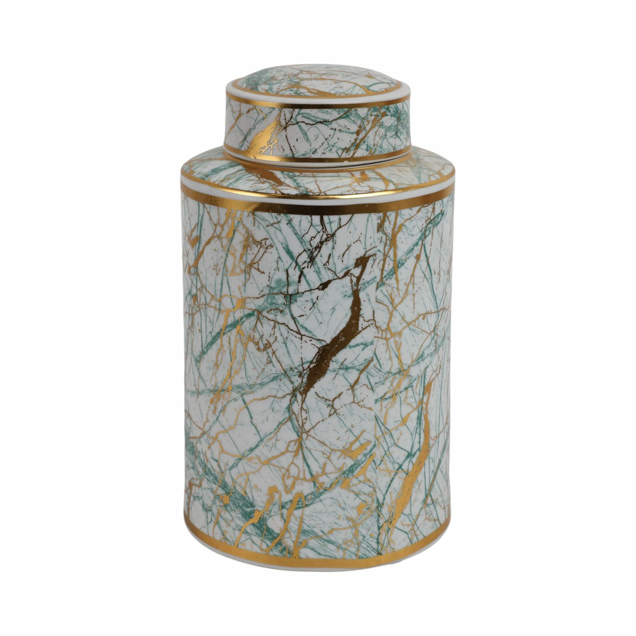 Ceramic 12" Jar With Gold Lid, Green - Image 3