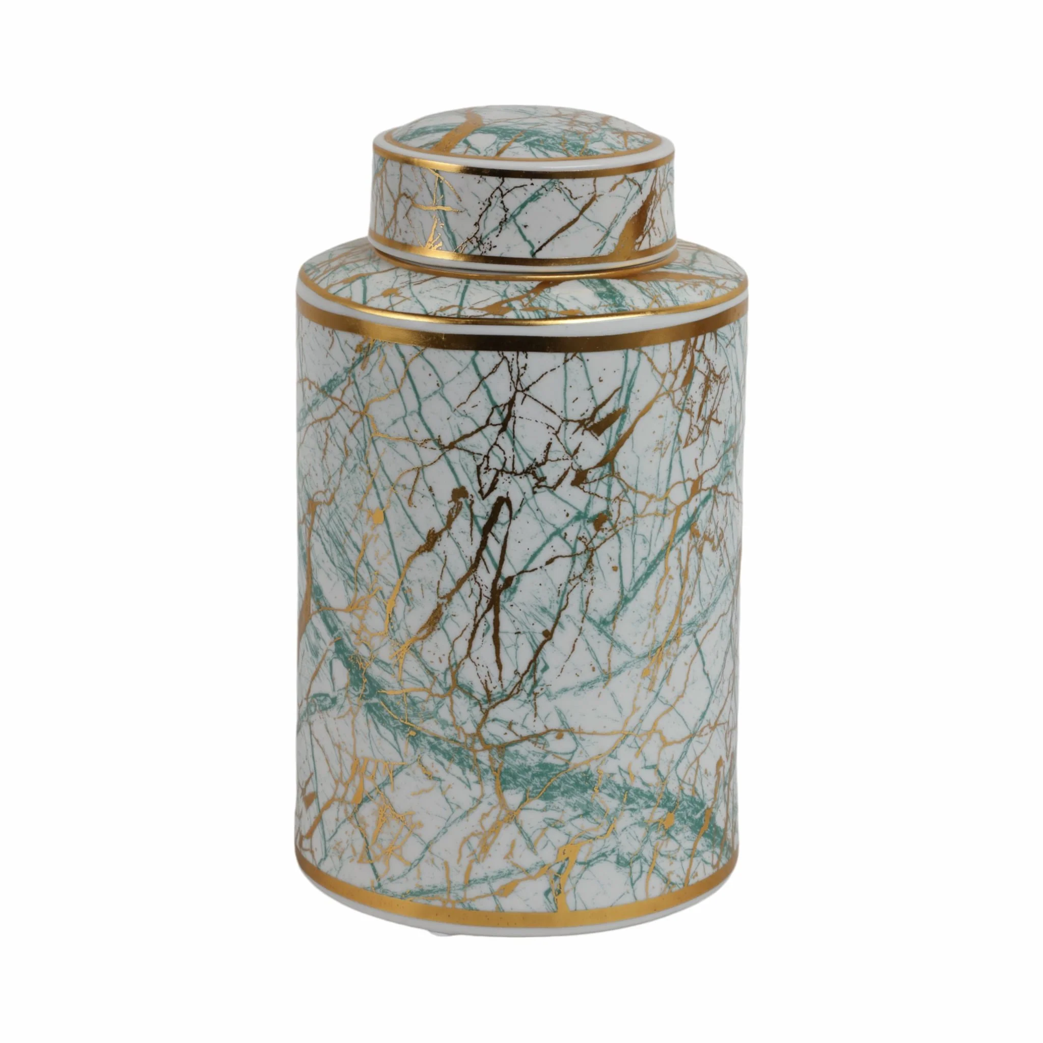 Ceramic 12" Jar With Gold Lid, Green - Image 4