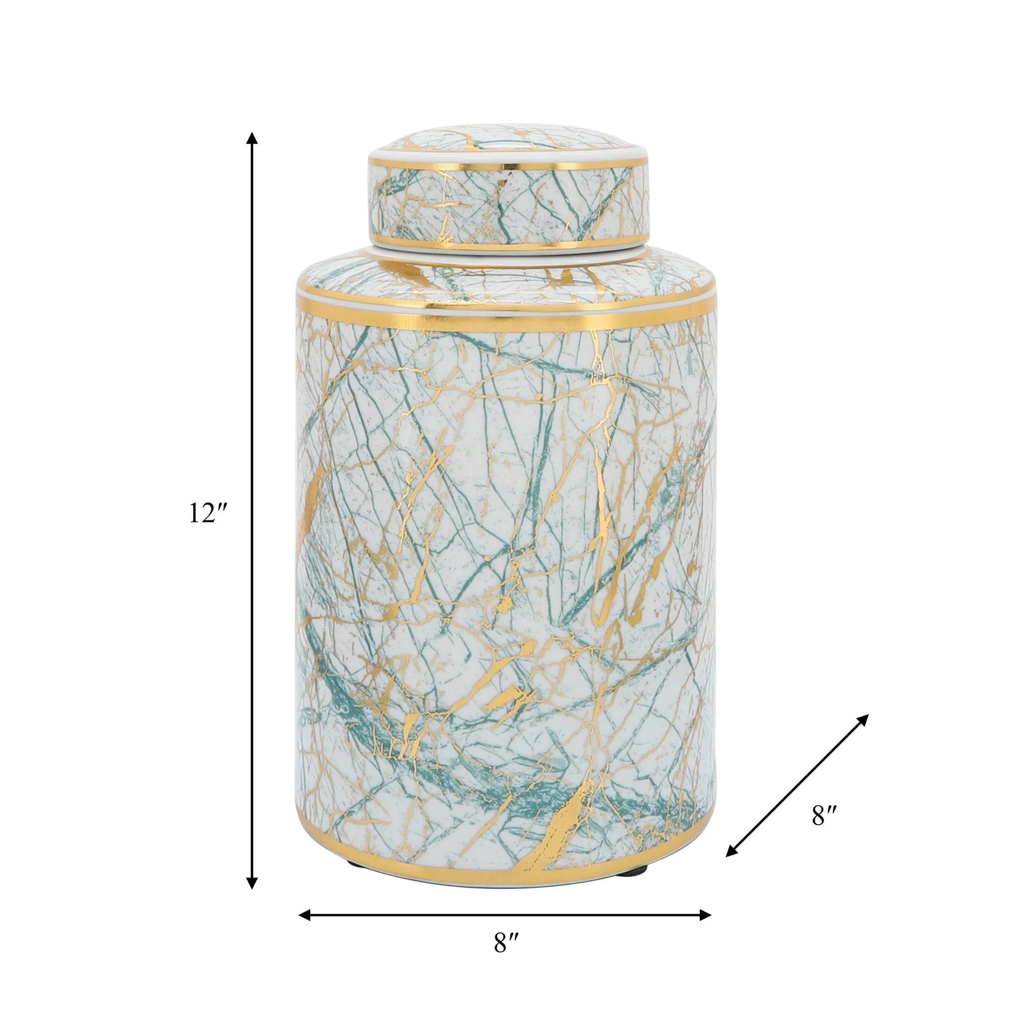 Ceramic 12" Jar With Gold Lid, Green - Image 7