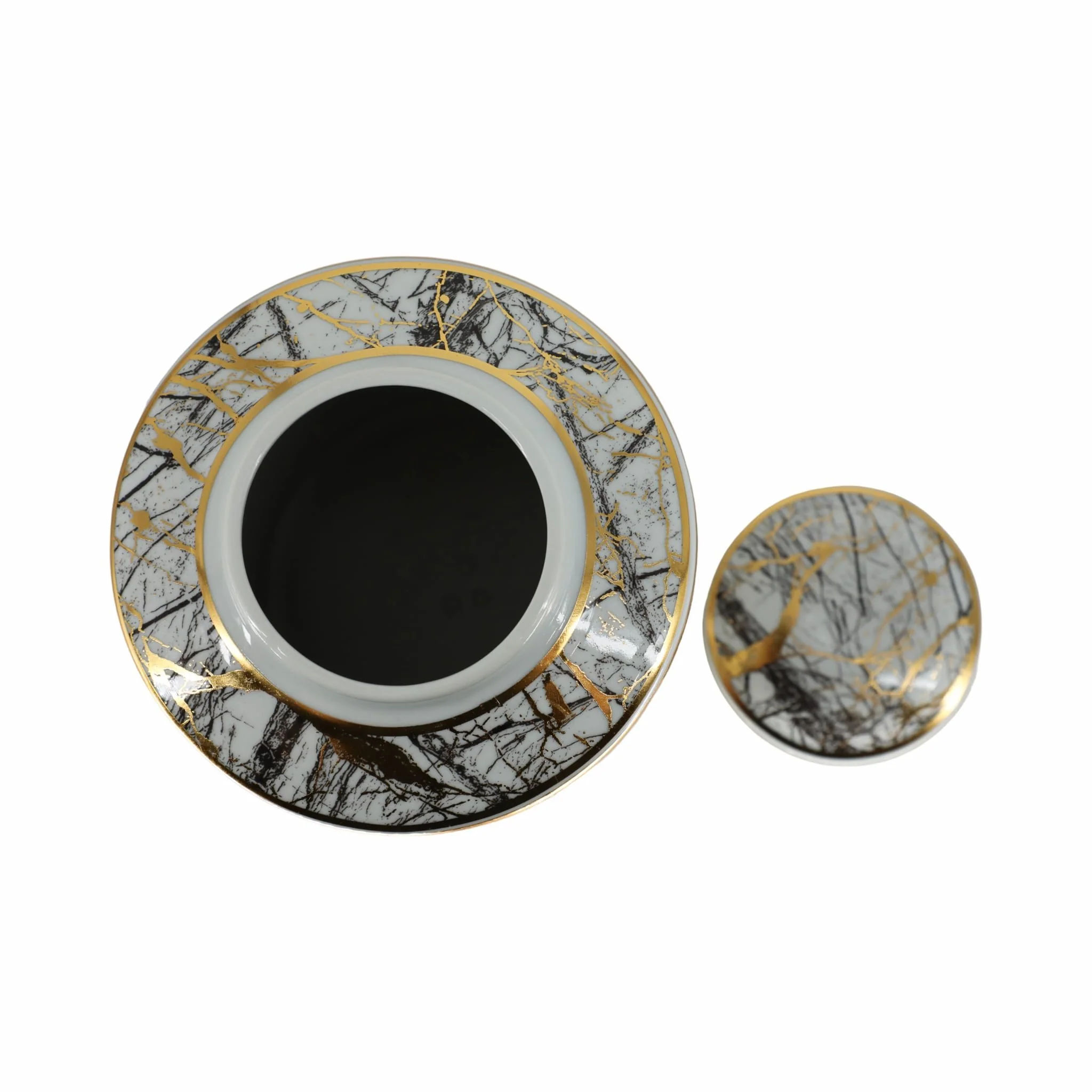 Ceramic 12" Jar With Gold Lid, White - Image 5