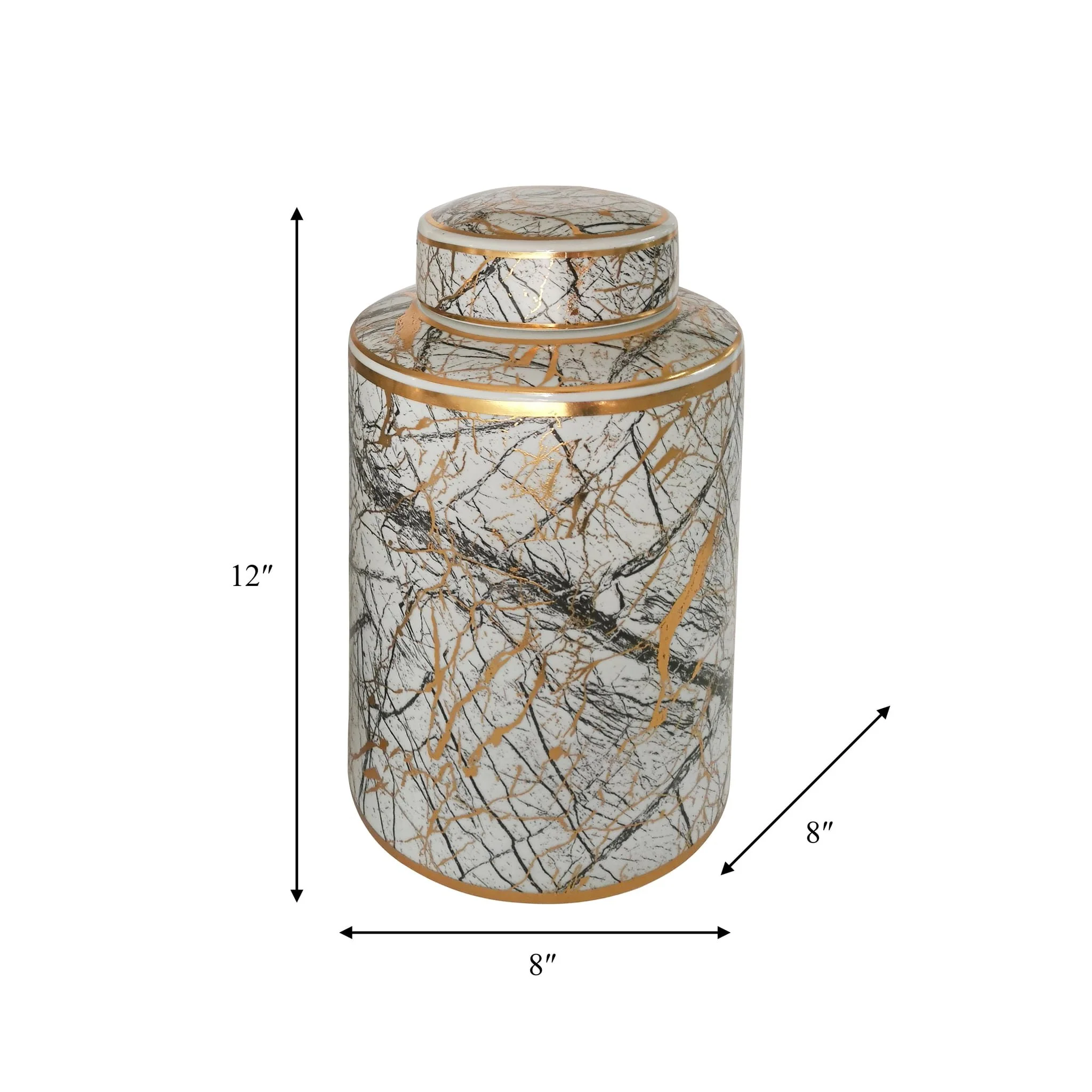 Ceramic 12" Jar With Gold Lid, White - Image 7