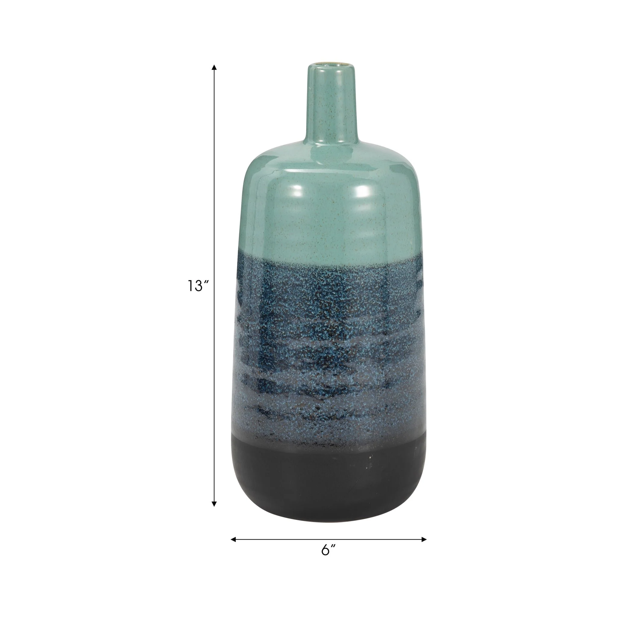 Ceramic 13", Tri-colored Speckled Vase, Aqua Grn - Image 7