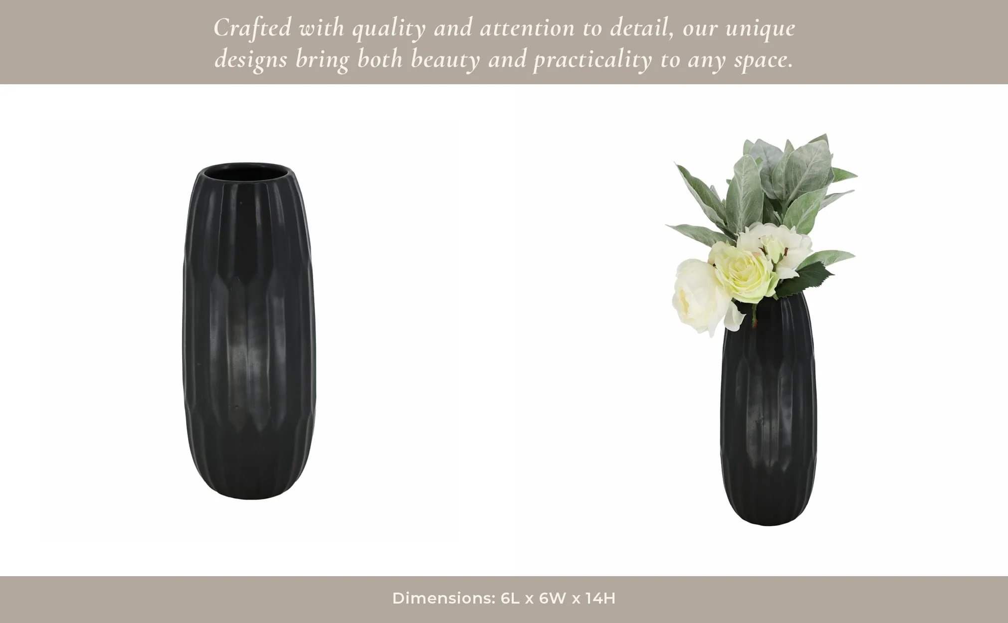 Ceramic 14" Vase , Black - Image 14