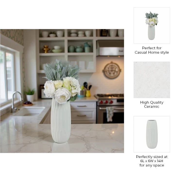 Ceramic 14" Vase , White - Image 9
