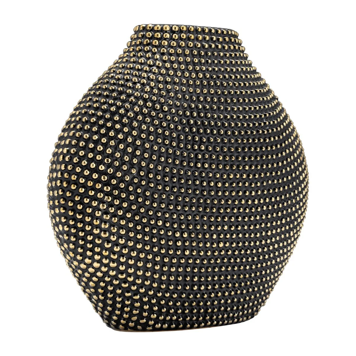 Ceramic 16" Beaded Vase, Black/gold - Image 3